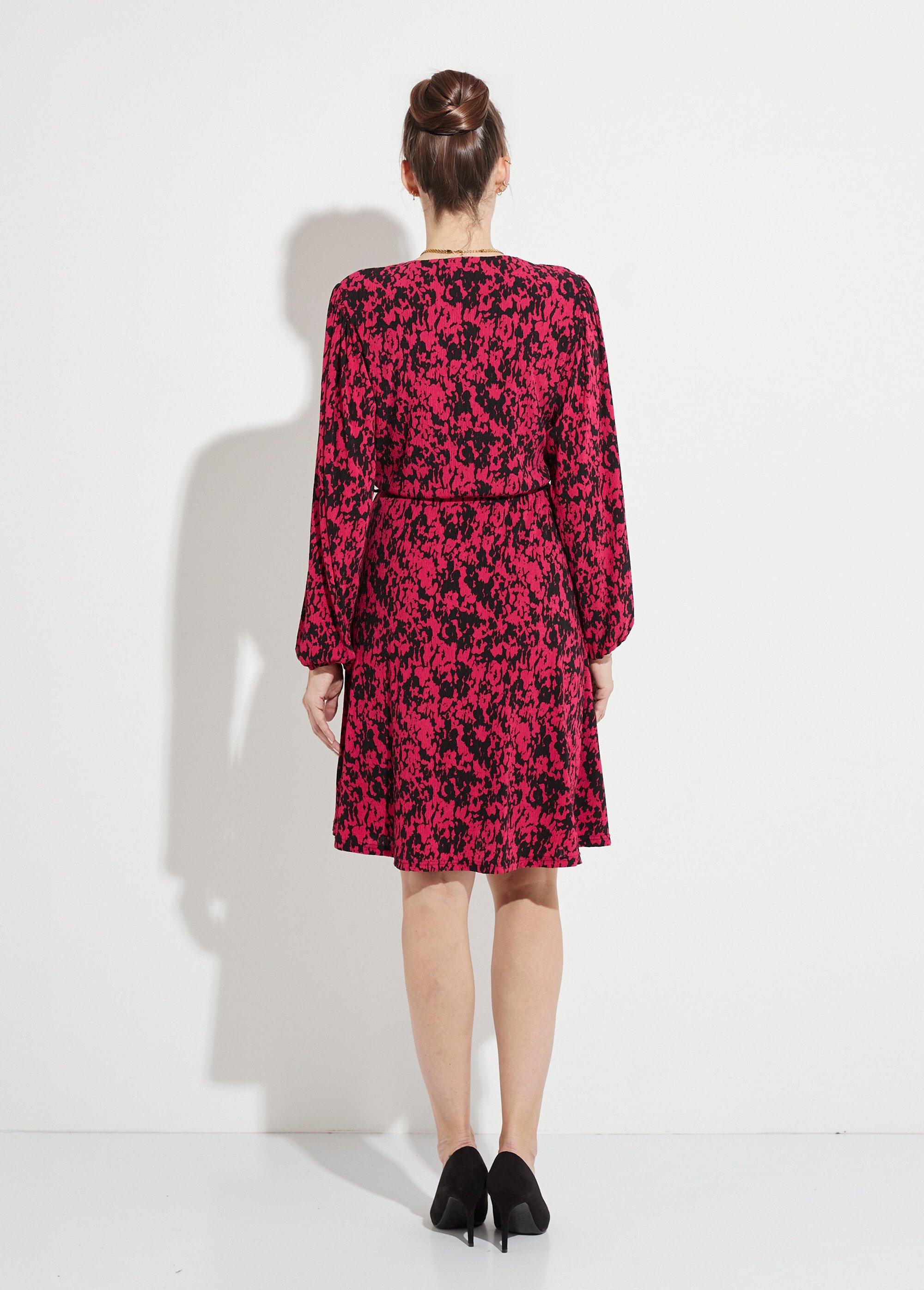 Robe courte cache-coeur imprimé tachiste Femme Noir HANNA DO1