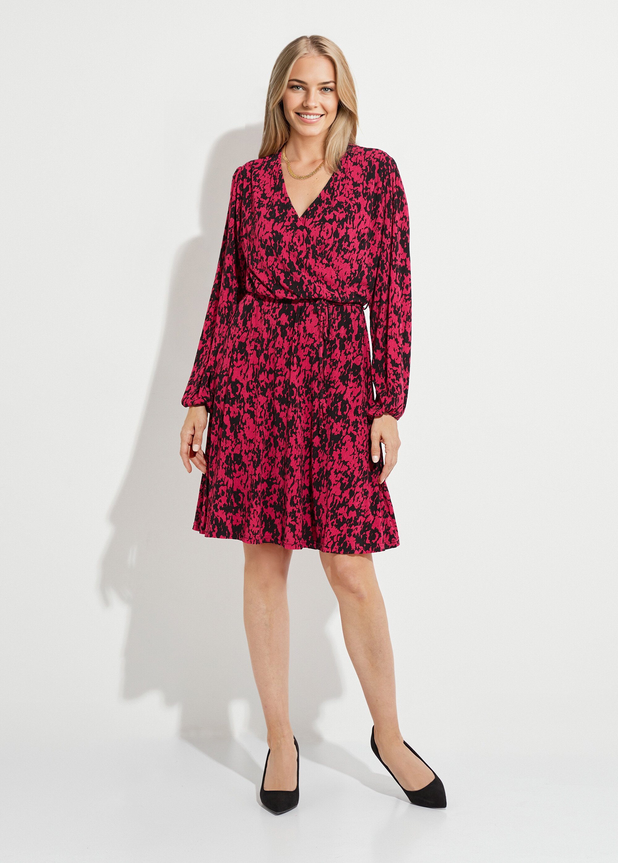 Robe courte cache-coeur imprimé tachiste Femme Noir HANNA FA1