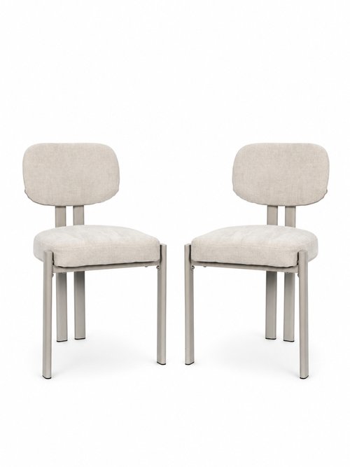 Set de 2 Chaises design chenille EMILIA BEIGE CMP-HD7808 FA1