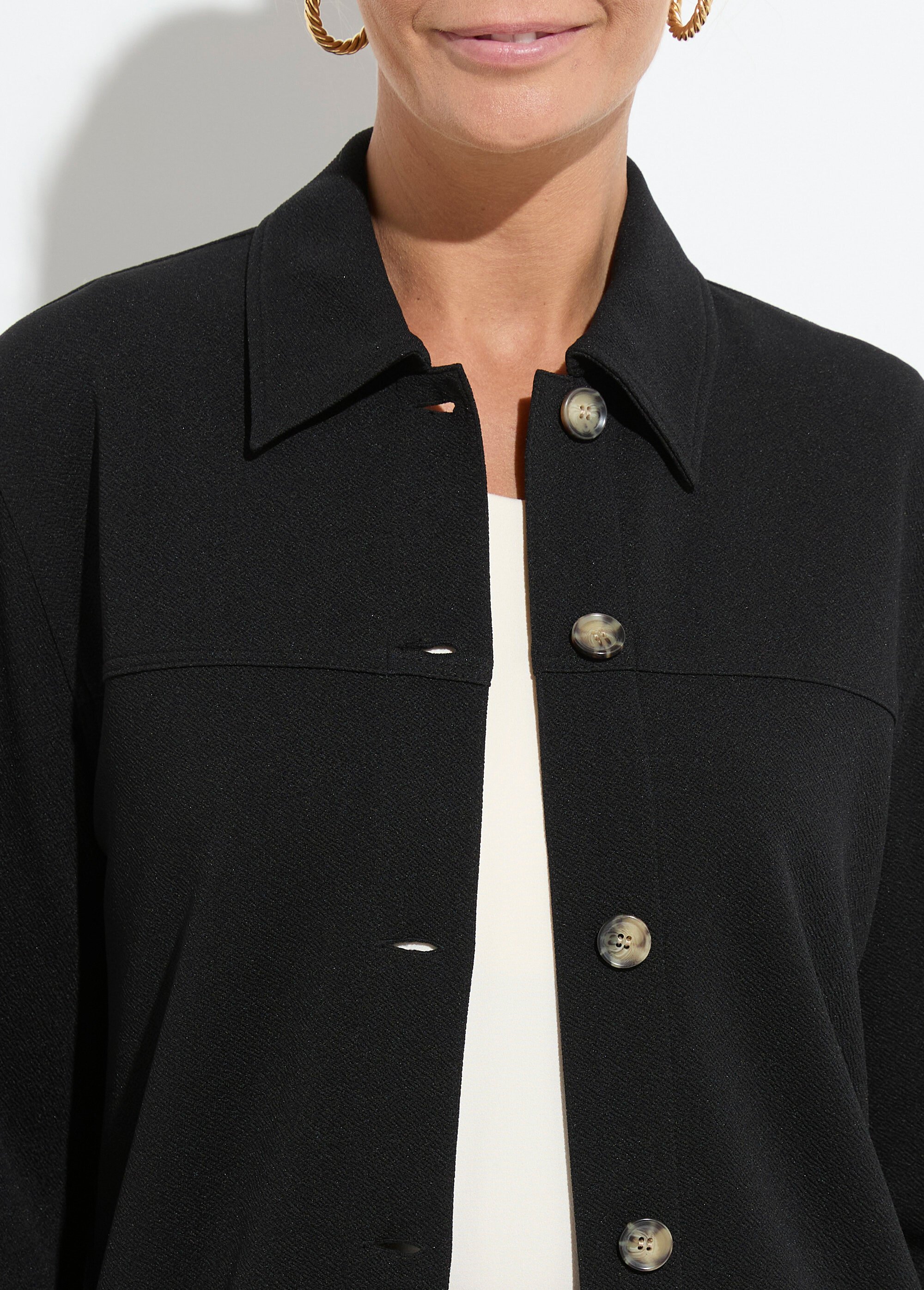 Surchemise boutonnée maille crêpe unie Femme Noir CARIBA DE1