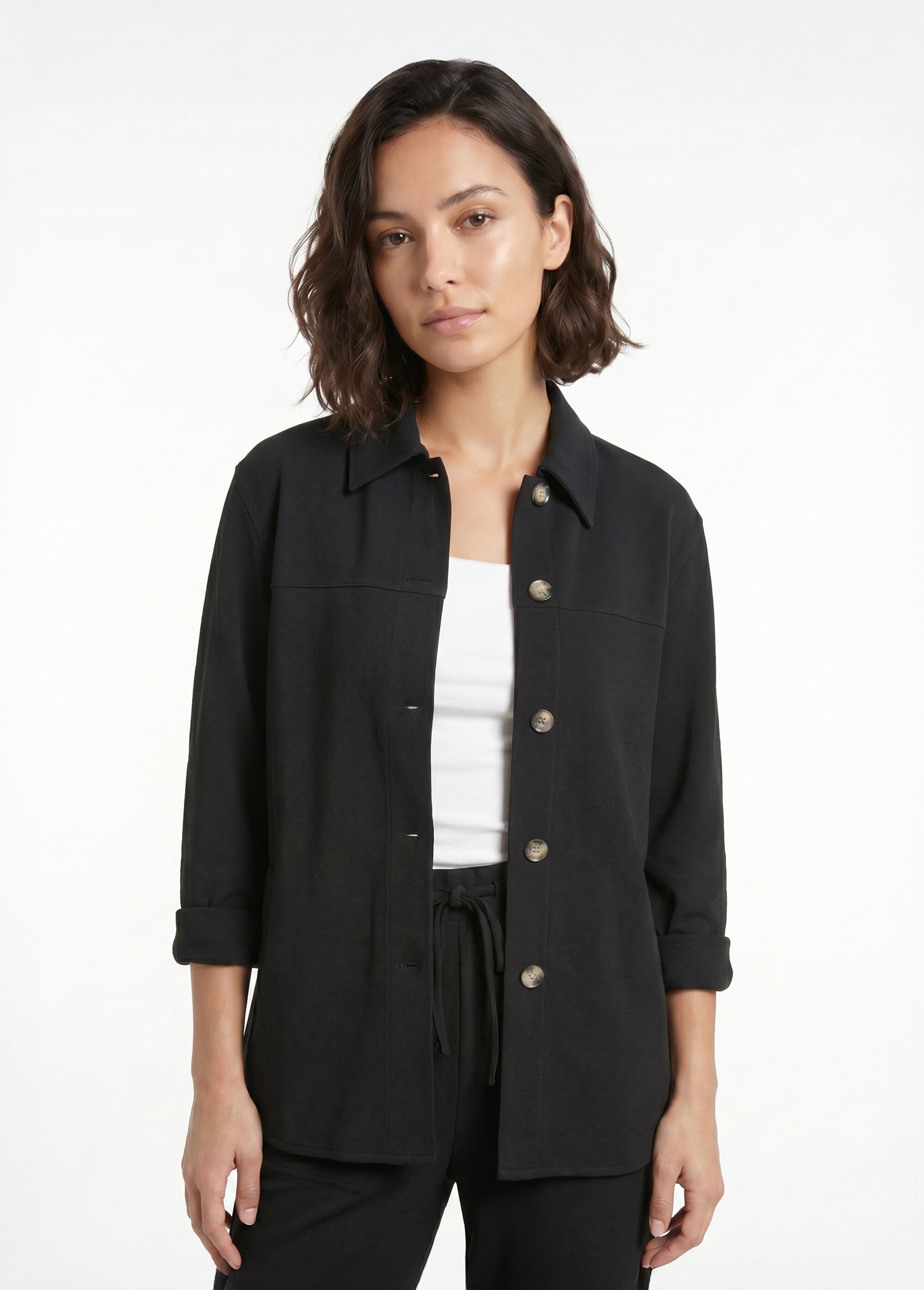 Surchemise boutonnée maille crêpe unie Femme Noir CARIBA FA1