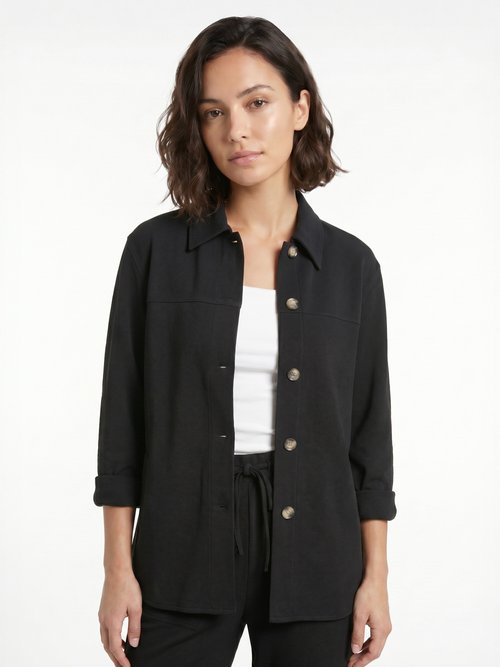 Surchemise boutonnée maille crêpe unie Femme Noir CARIBA FA1