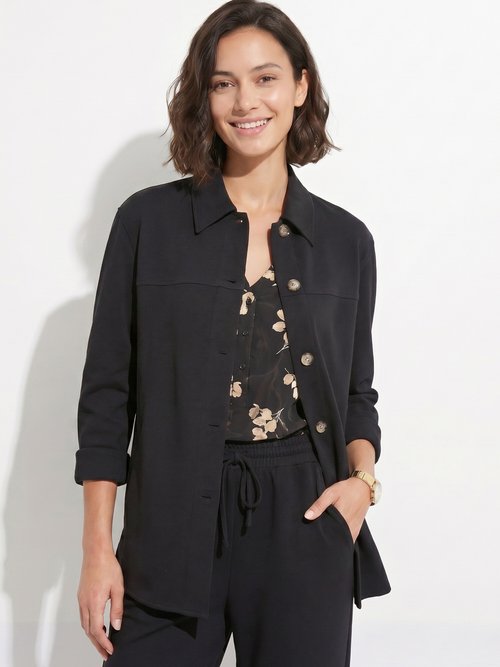 Surchemise boutonnée maille crêpe unie Femme Noir CARIBA MV1