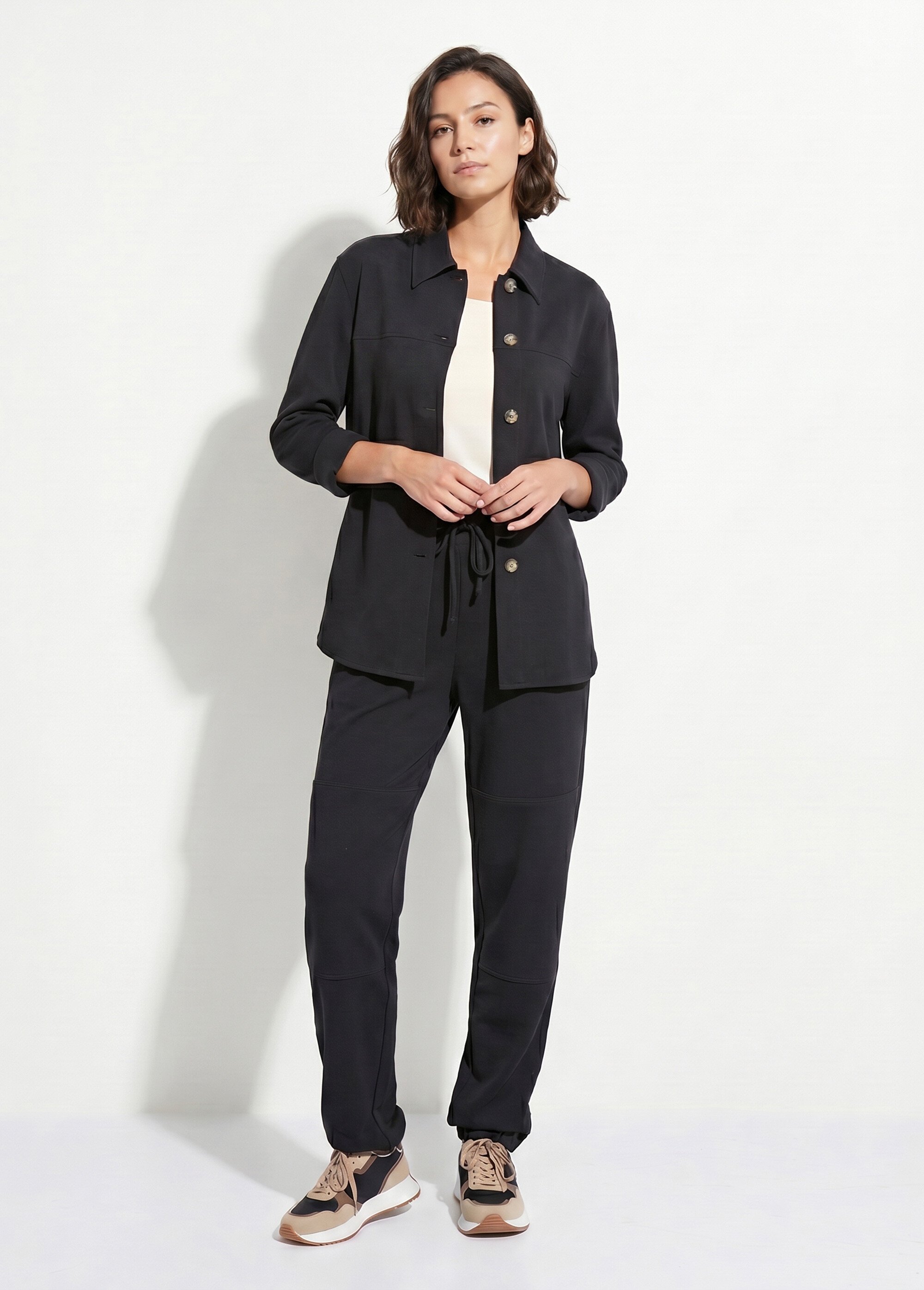 Surchemise boutonnée maille crêpe unie Femme Noir CARIBA SI1