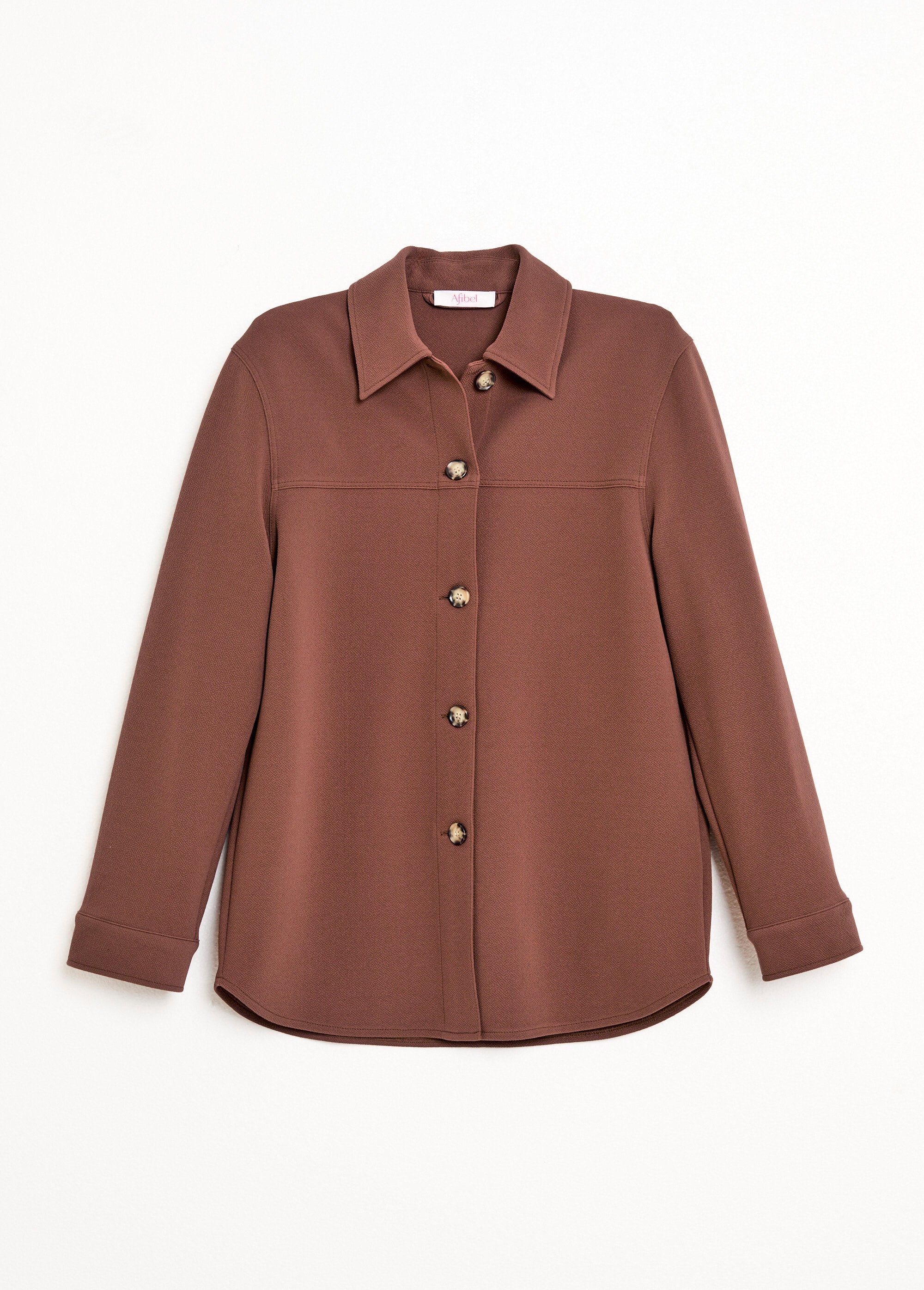 Surchemise boutonnée maille crêpe unie Femme Marron CARIBA AP1