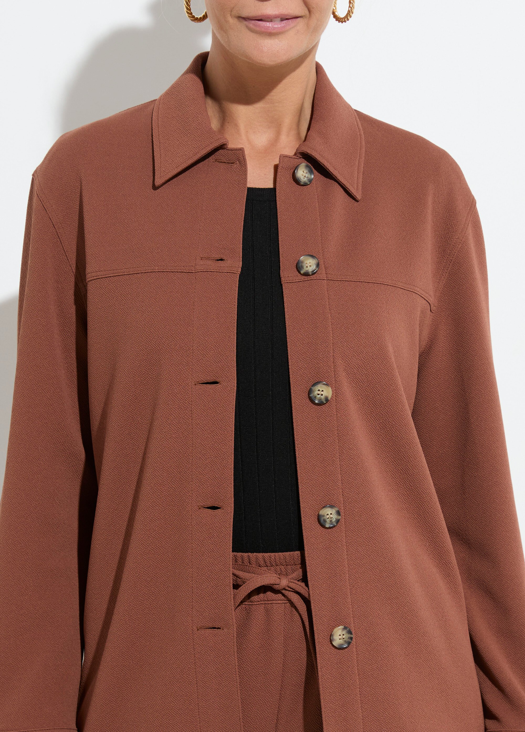 Surchemise boutonnée maille crêpe unie Femme Marron CARIBA DE1
