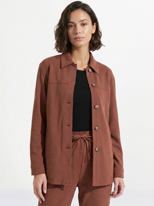 Surchemise boutonnée maille crêpe unie Femme Marron CARIBA FA1