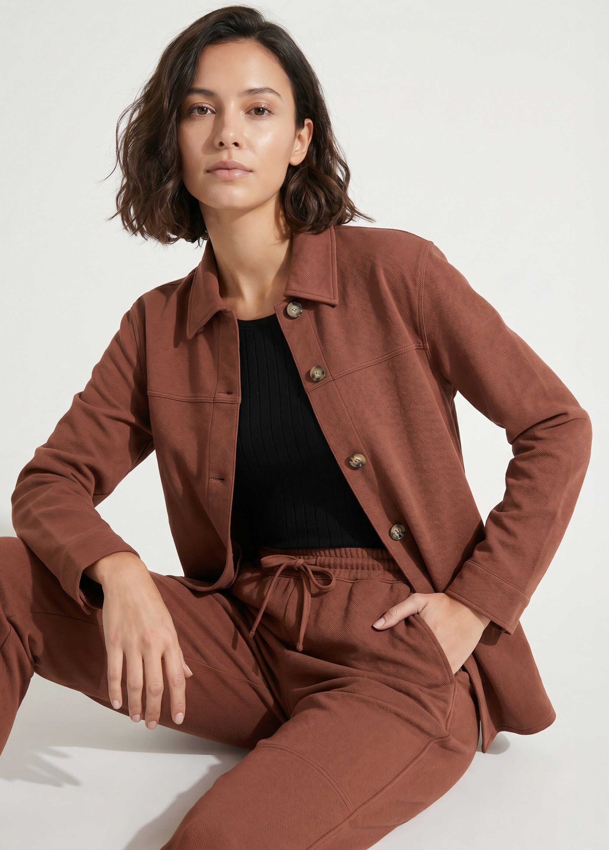 Surchemise boutonnée maille crêpe unie