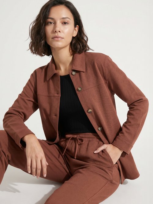 Surchemise boutonnée maille crêpe unie Femme Marron CARIBA MV1