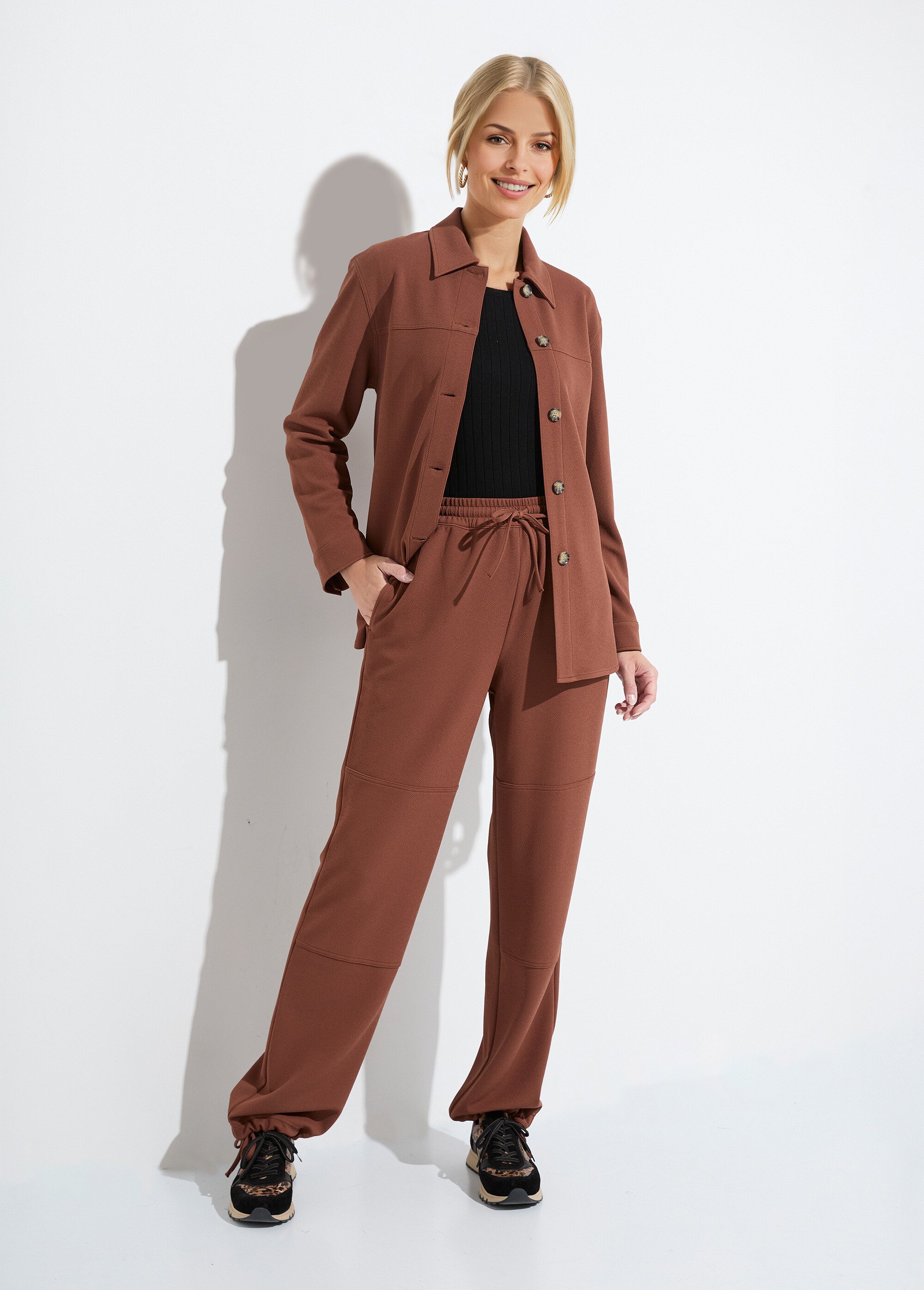 Surchemise boutonnée maille crêpe unie Femme Marron CARIBA SF1