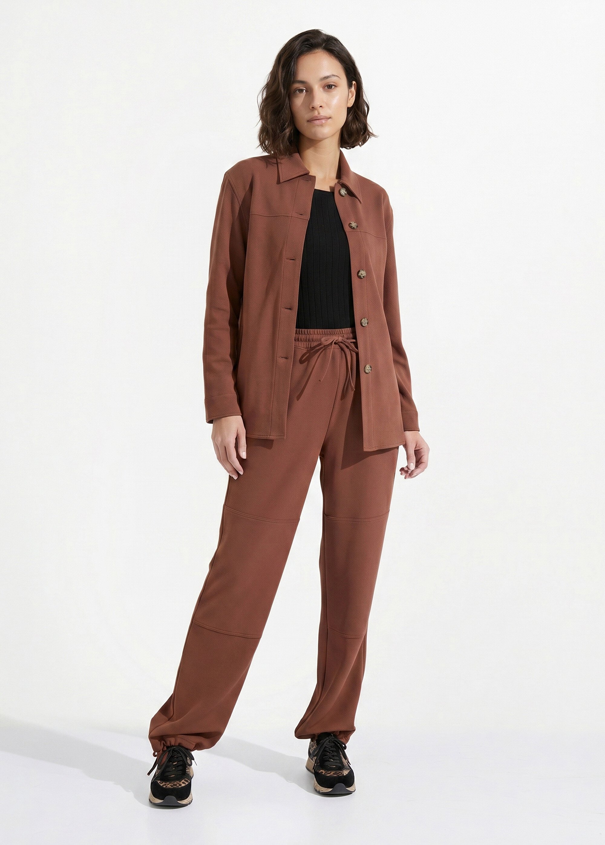 Surchemise boutonnée maille crêpe unie Femme Marron CARIBA SI1