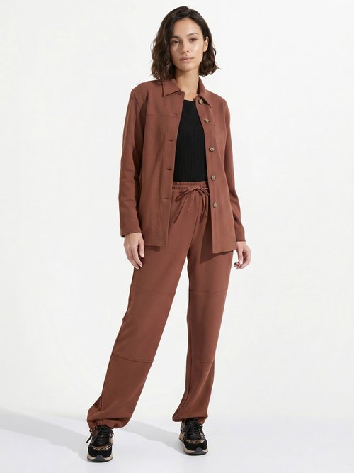 Surchemise boutonnée maille crêpe unie Femme Marron CARIBA SI1