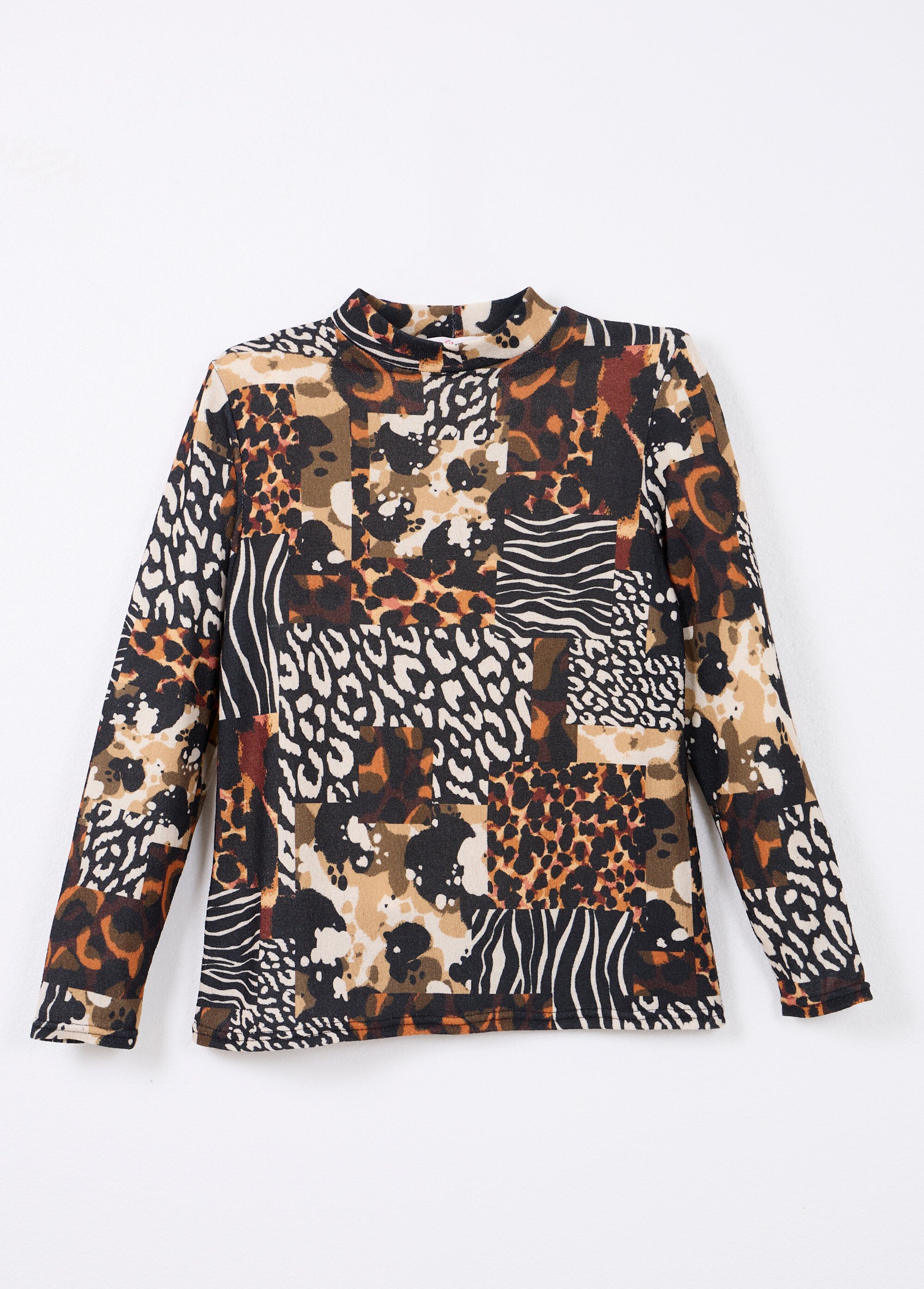 T-shirt col montant motif animalier maille chaude Femme Orange CAMILUS AP1
