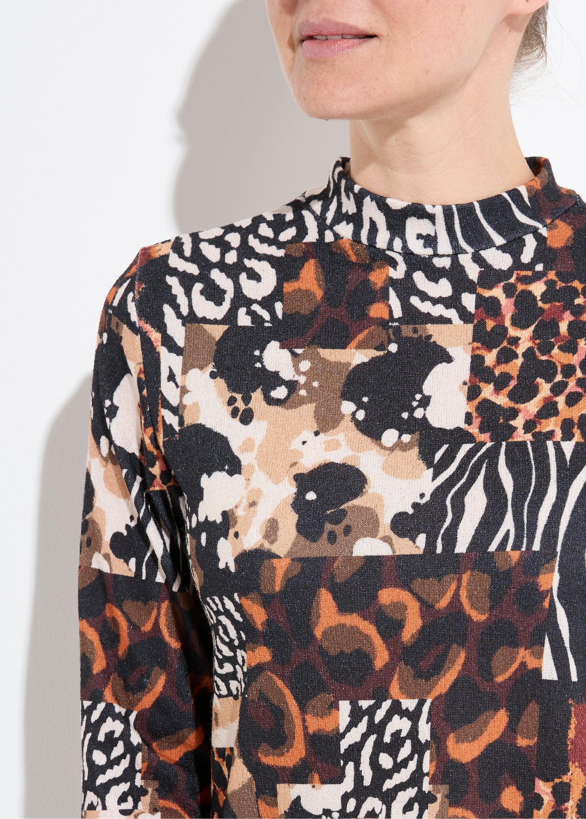 T-shirt col montant motif animalier maille chaude