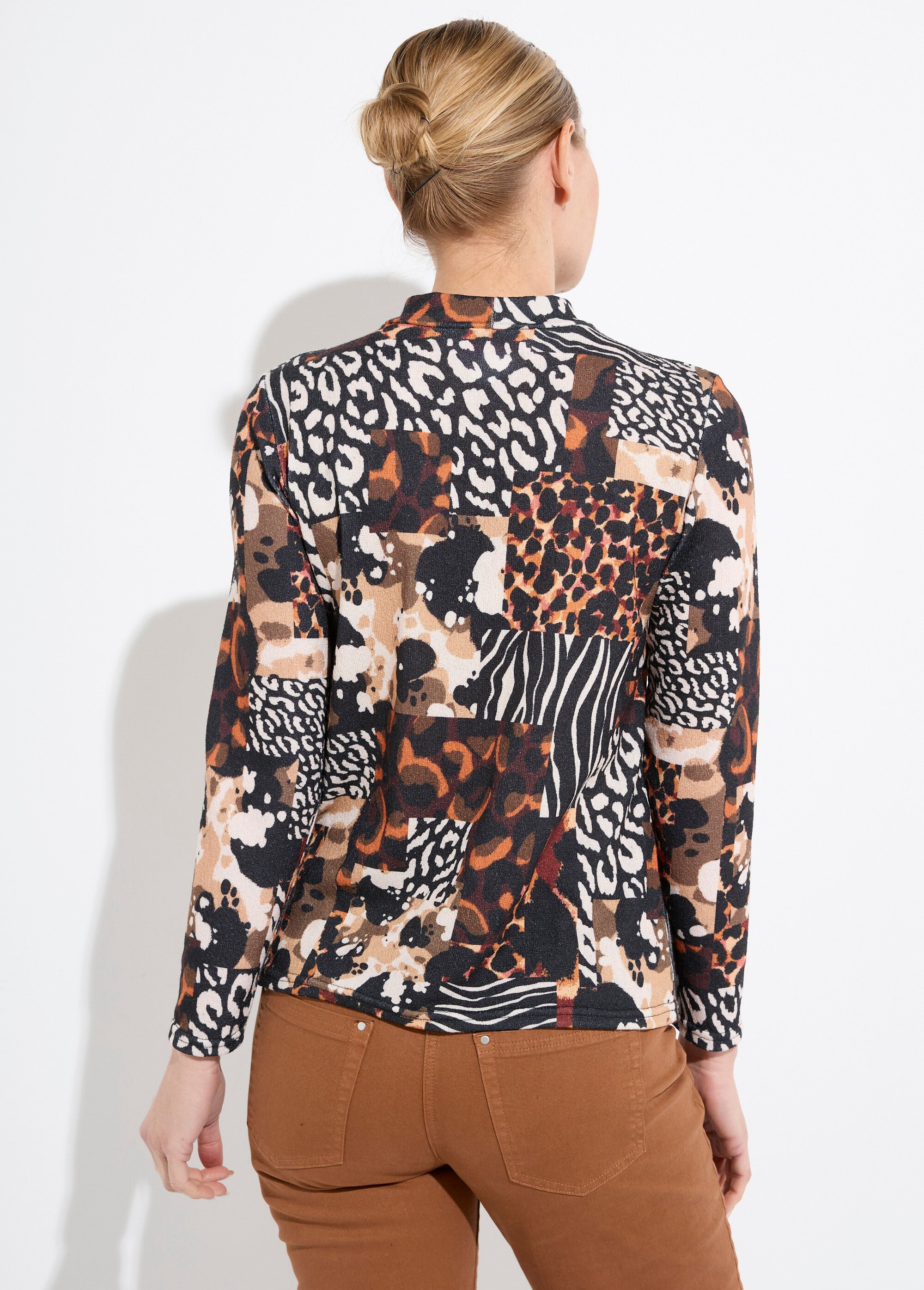 T-shirt col montant motif animalier maille chaude