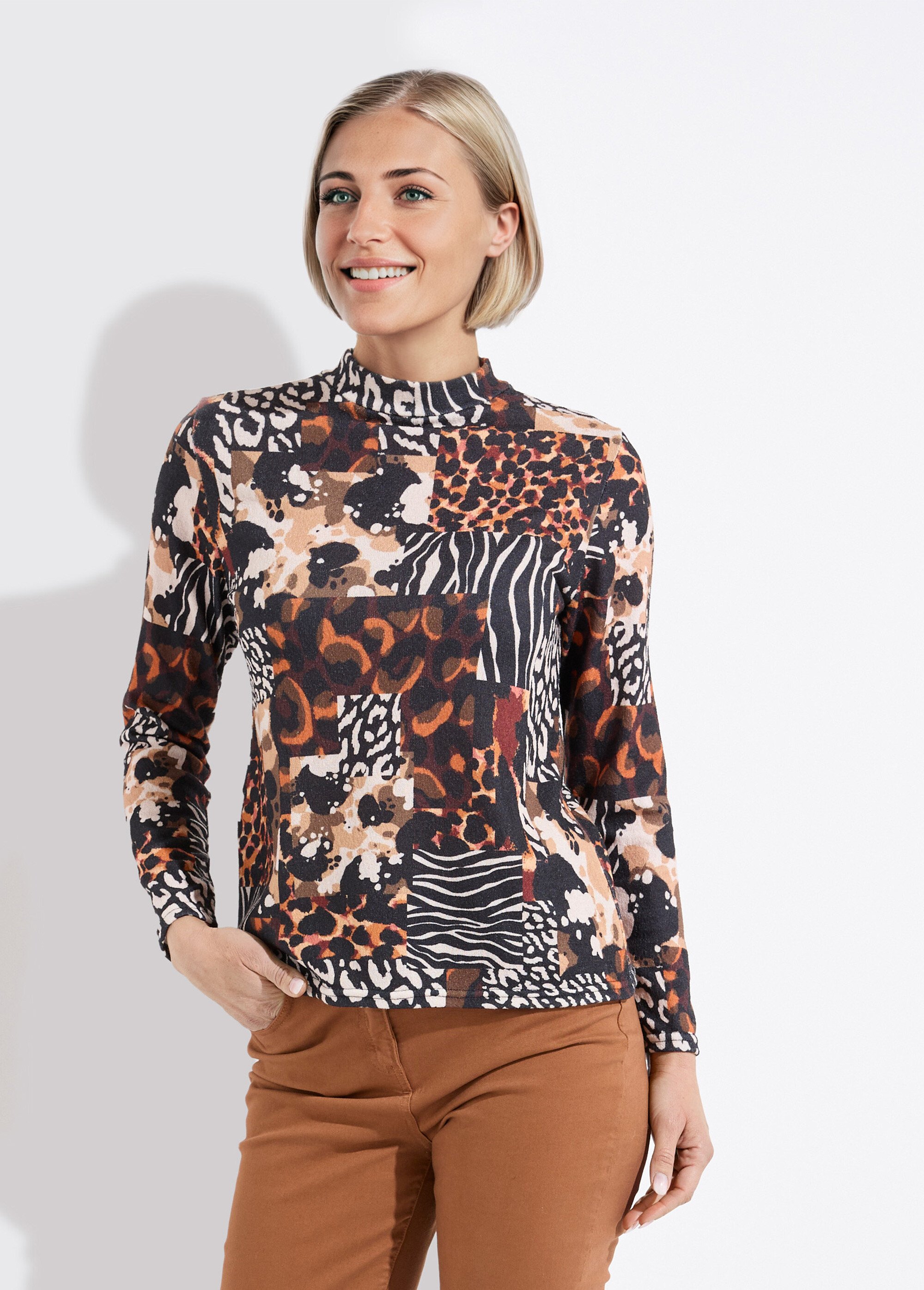 T-shirt col montant motif animalier maille chaude