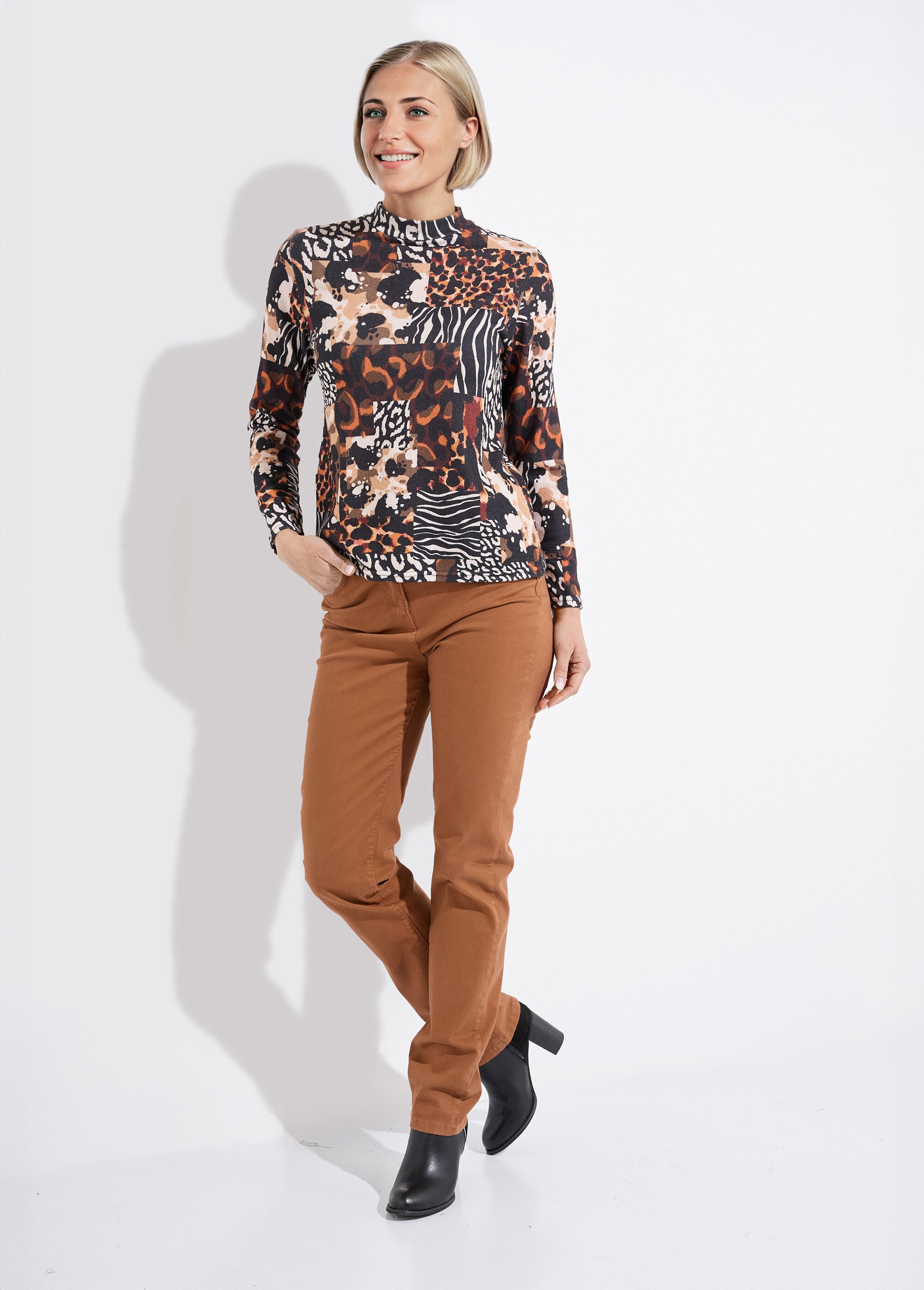 T-shirt col montant motif animalier maille chaude Femme Orange CAMILUS SF1