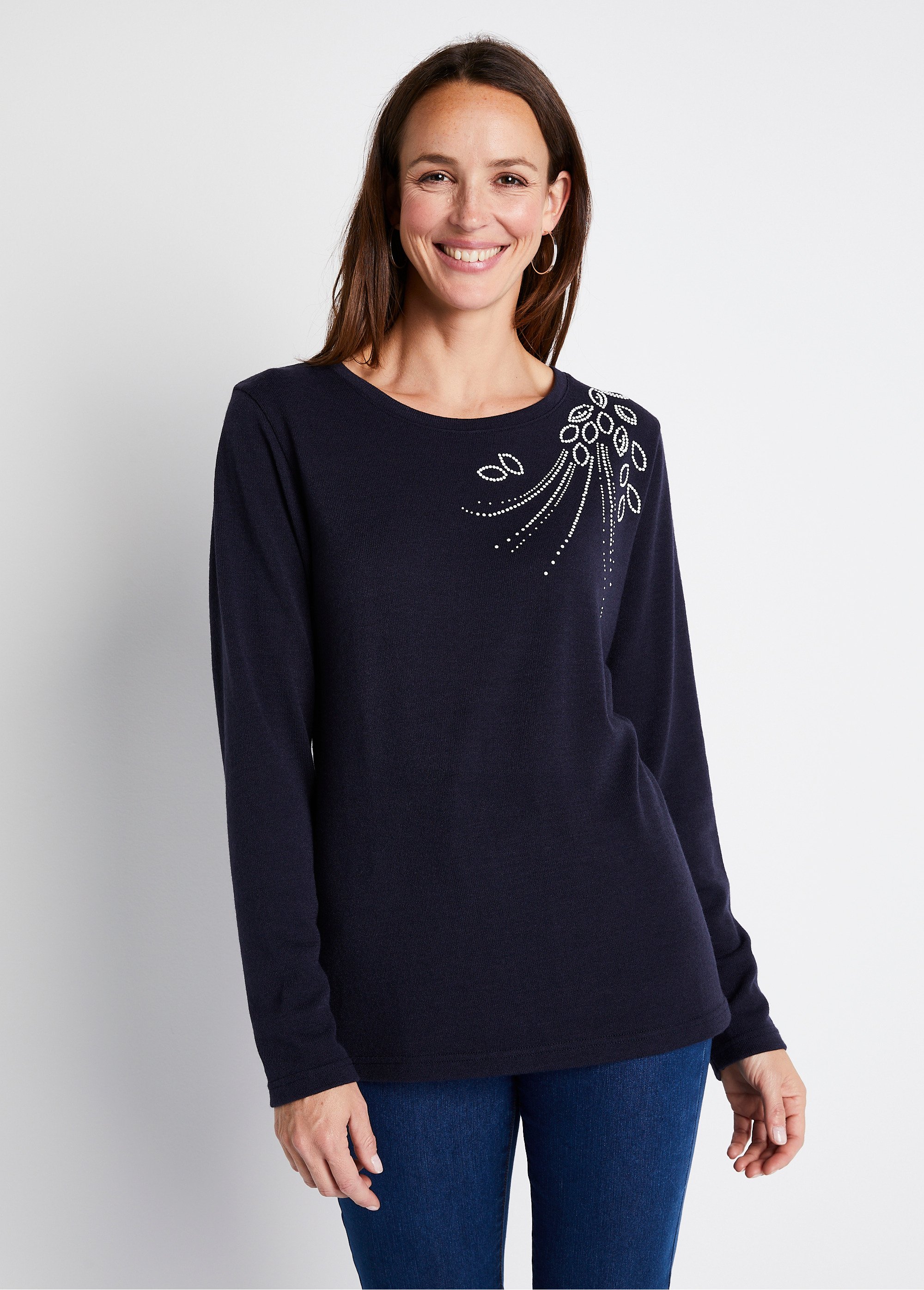 Tee-shirt court perlé maille chaude