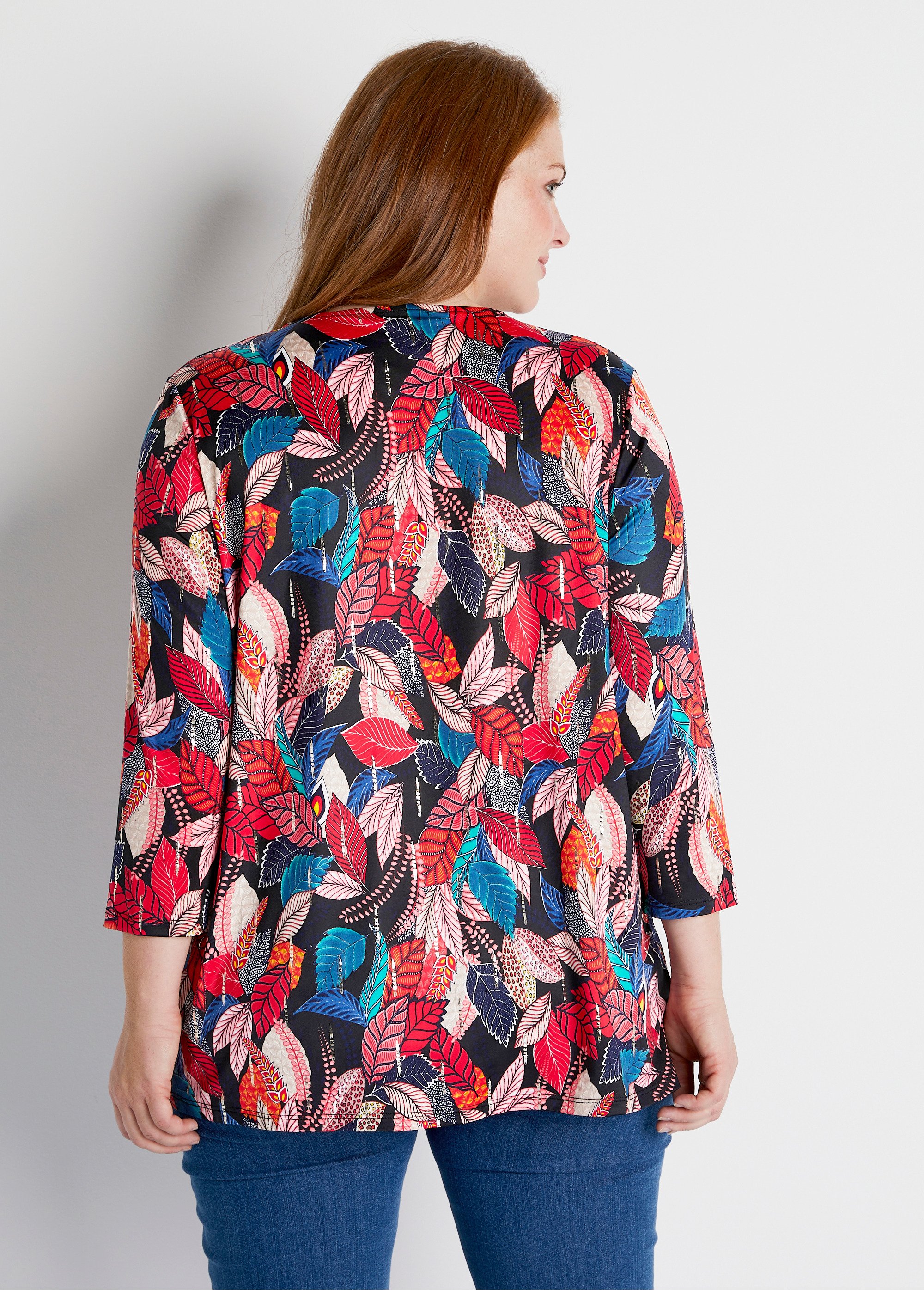 T-shirt long imprimé détail dentelle