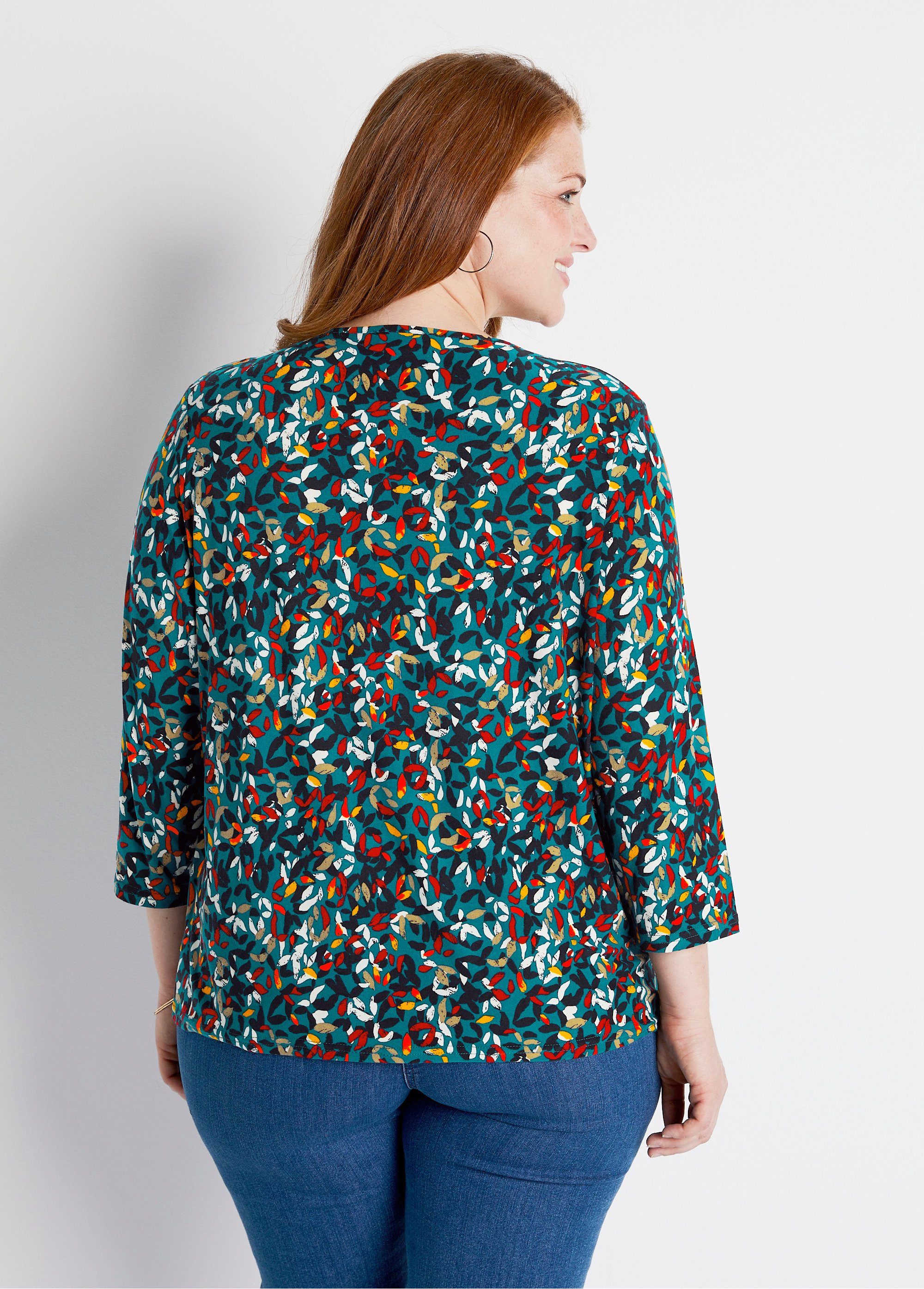 T-shirt court col rond manches 3/4 imprimé