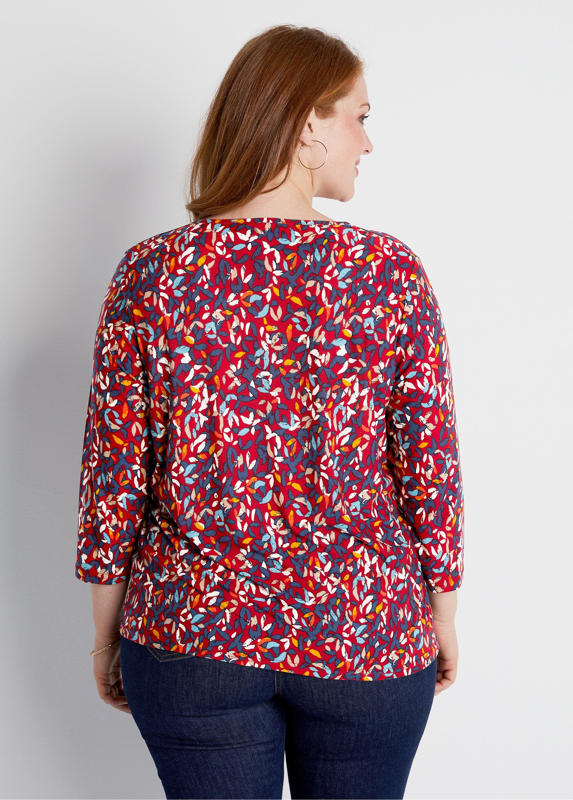 T-shirt court col rond manches 3/4 imprimé