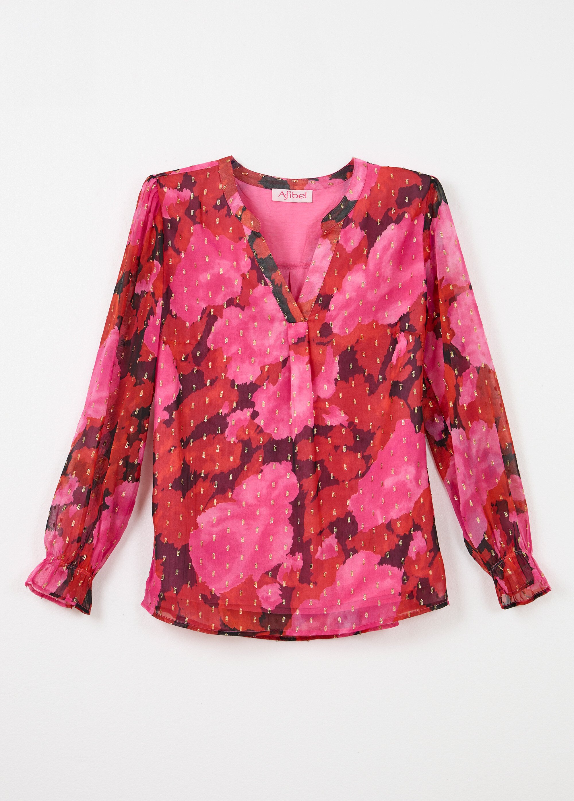 Tunique col V voile imprimé motifs dorés Femme Rouge CLARINE AP1