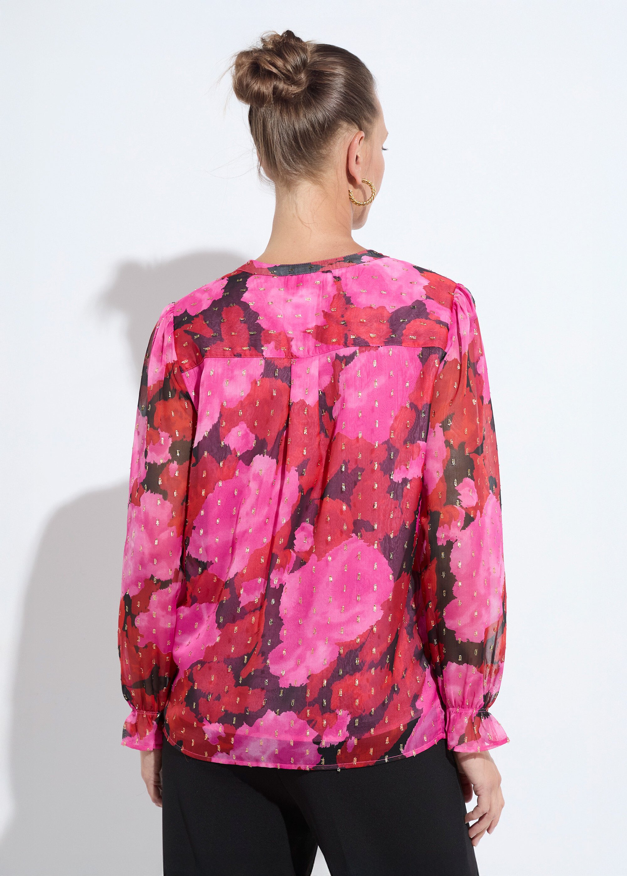 Tunique col V voile imprimé motifs dorés