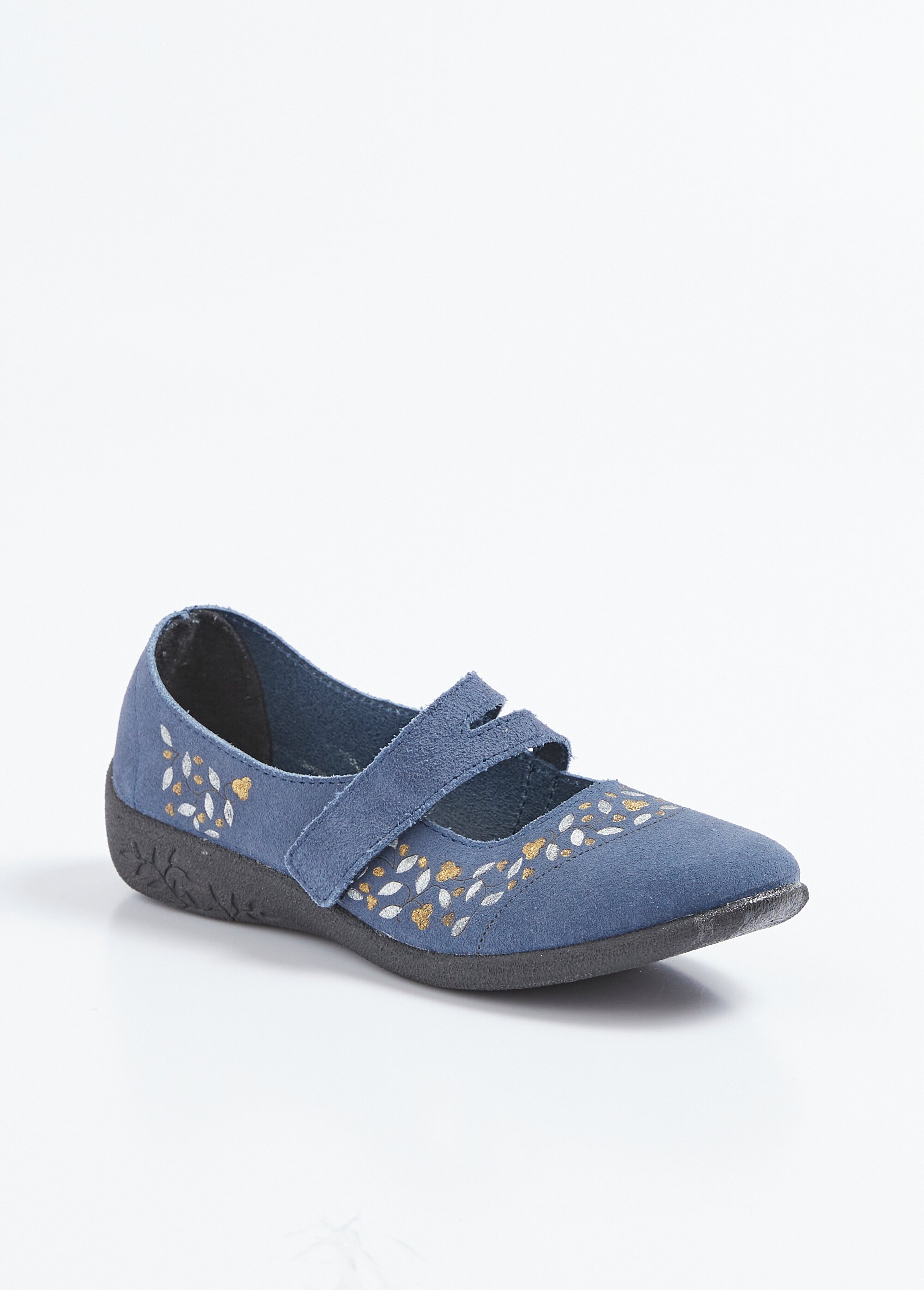 Ballerines scratchées compensées cuir largeur confort Femme Bleu OPPIA FA1