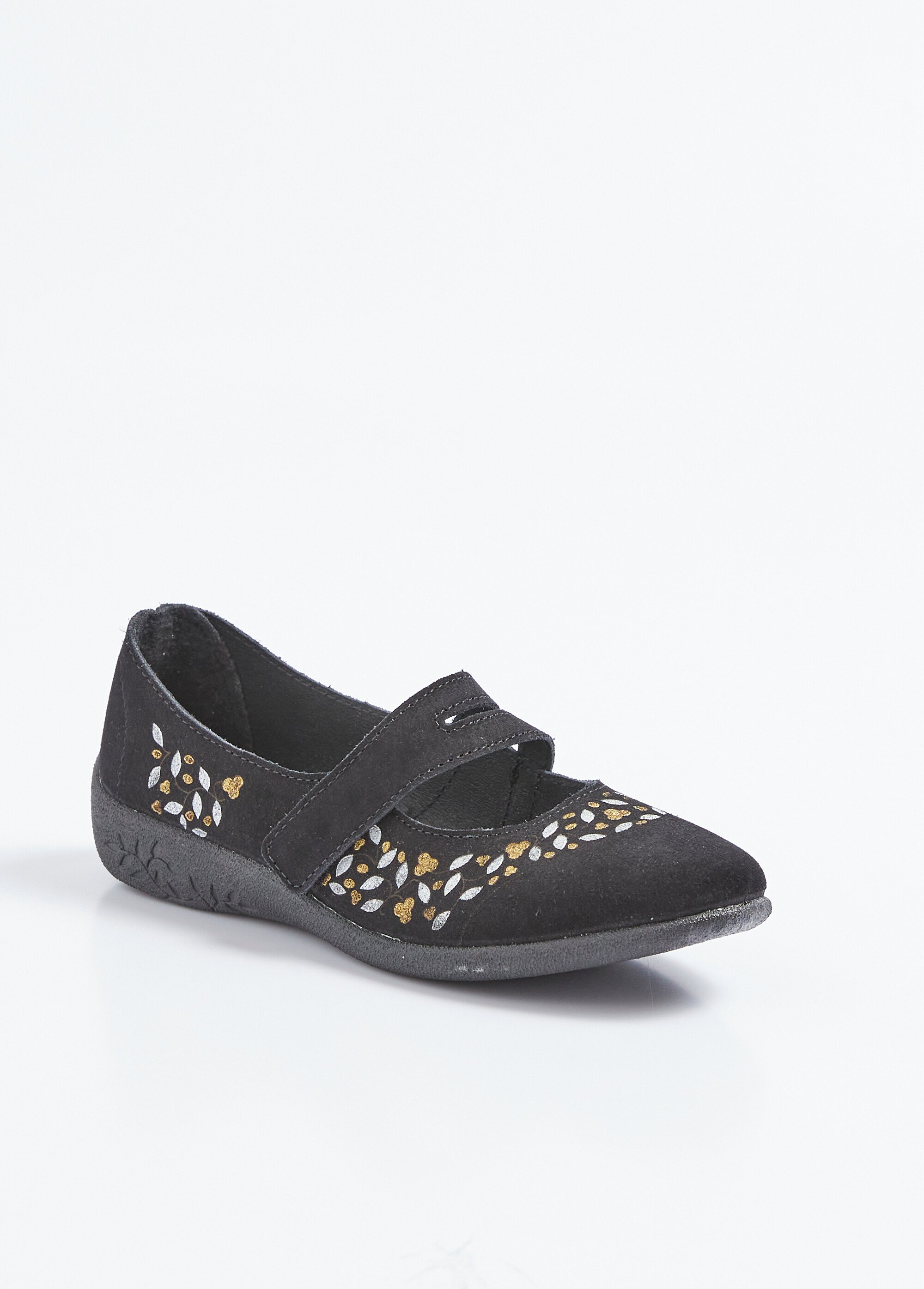 Ballerines scratchées compensées cuir largeur confort Femme Noir OPPIA FA1