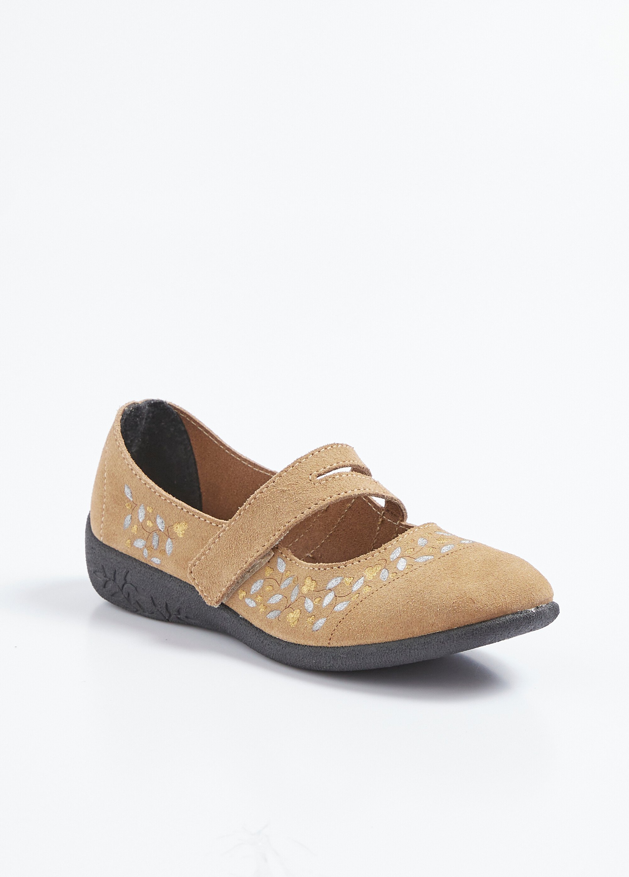 Ballerines scratchées compensées cuir largeur confort Femme Beige OPPIA FA1