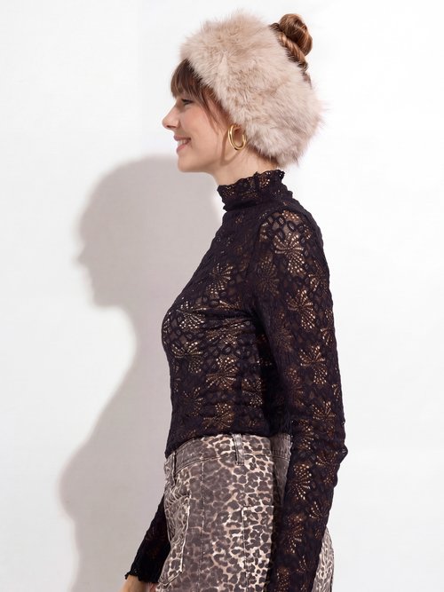 Bandeau headband chic en fourrure Femme Beige TD-FLBD2501 DE1