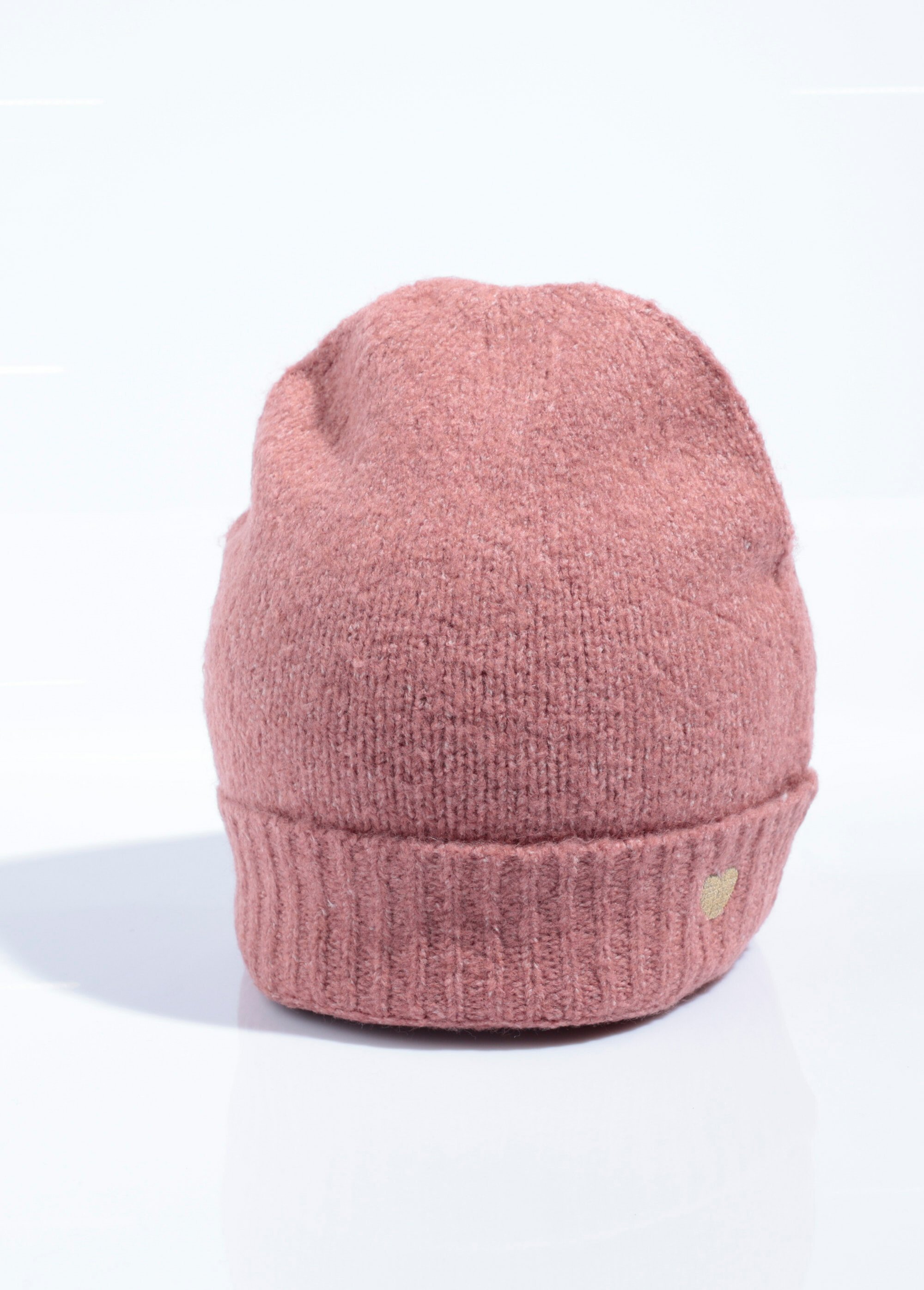 Bonnet chaud laine revers broderie cœur