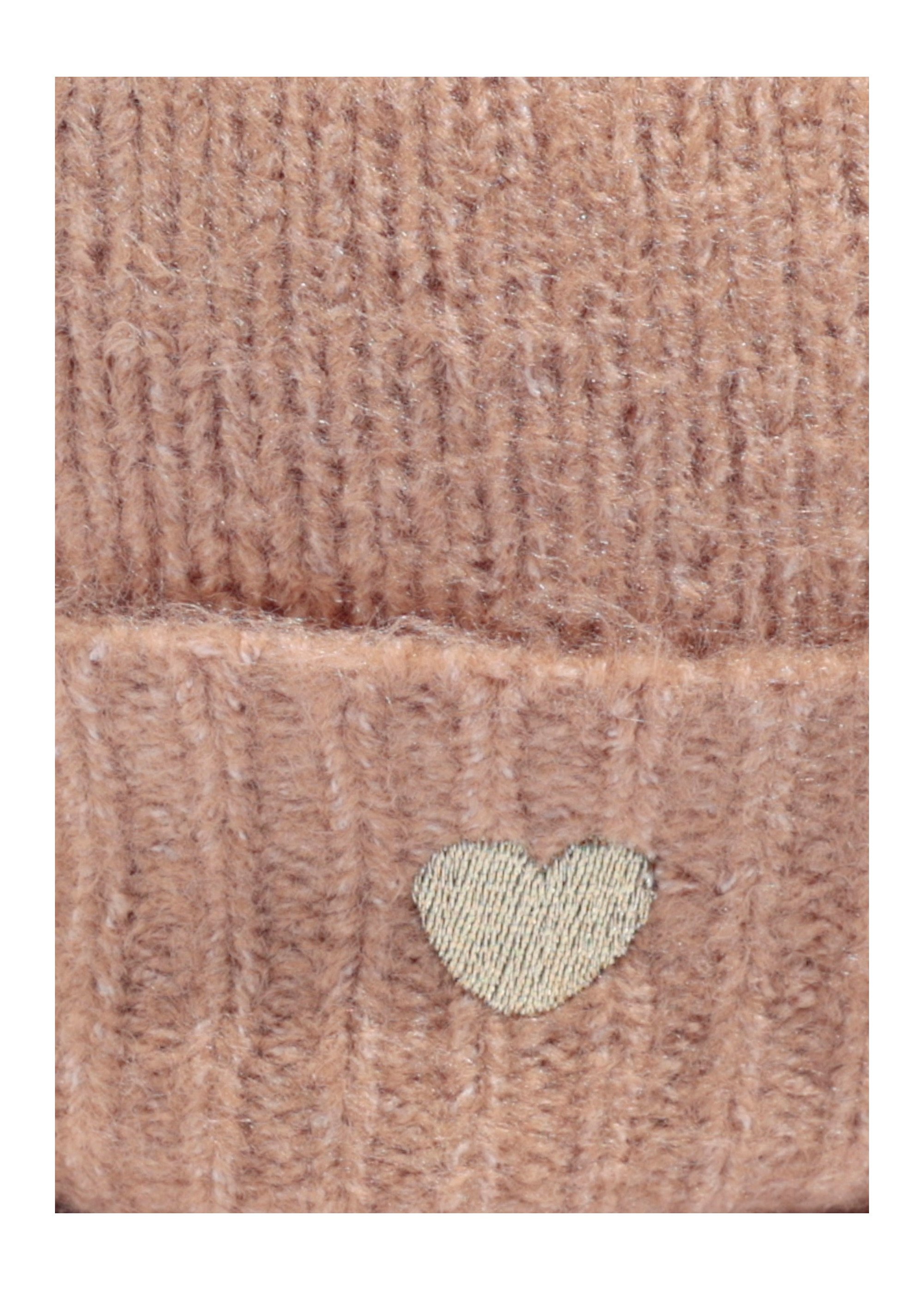 Bonnet chaud laine revers broderie cœur
