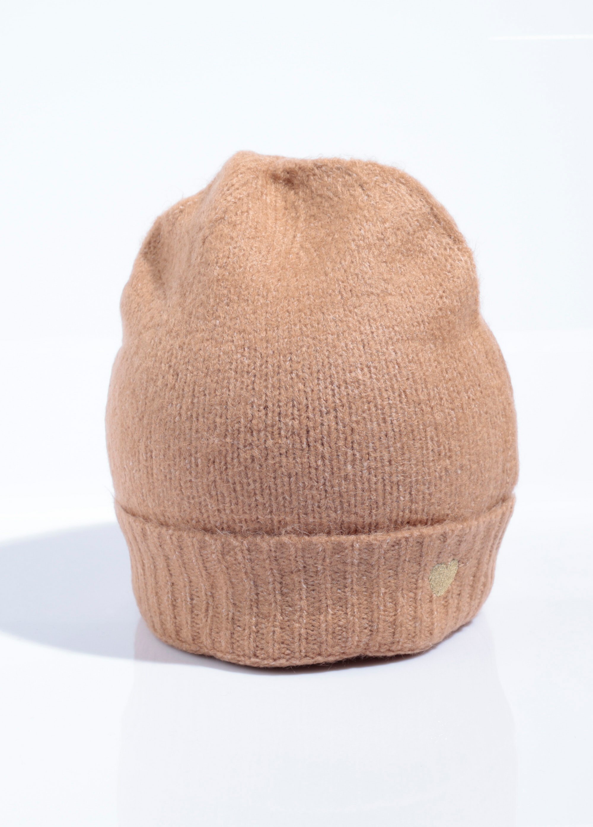 Bonnet chaud laine revers broderie cœur