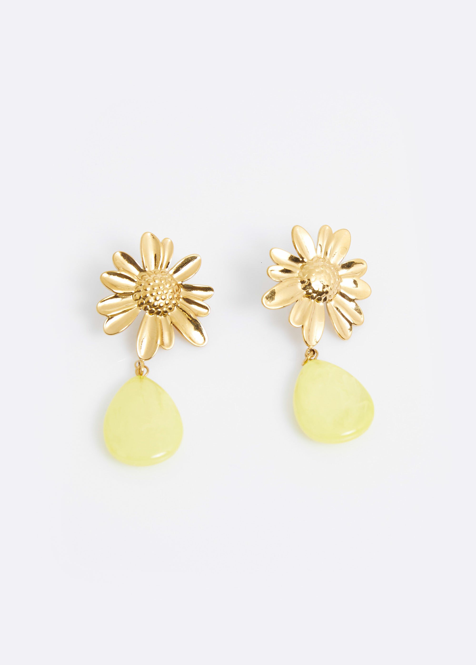 Boucles d'oreille marguerites en acier Jaune L08-1123 FA1