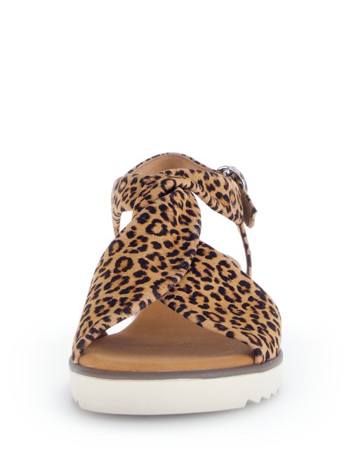 Sandales compensées cuir noué, léopard Femme Beige GAB-6275190 FA2