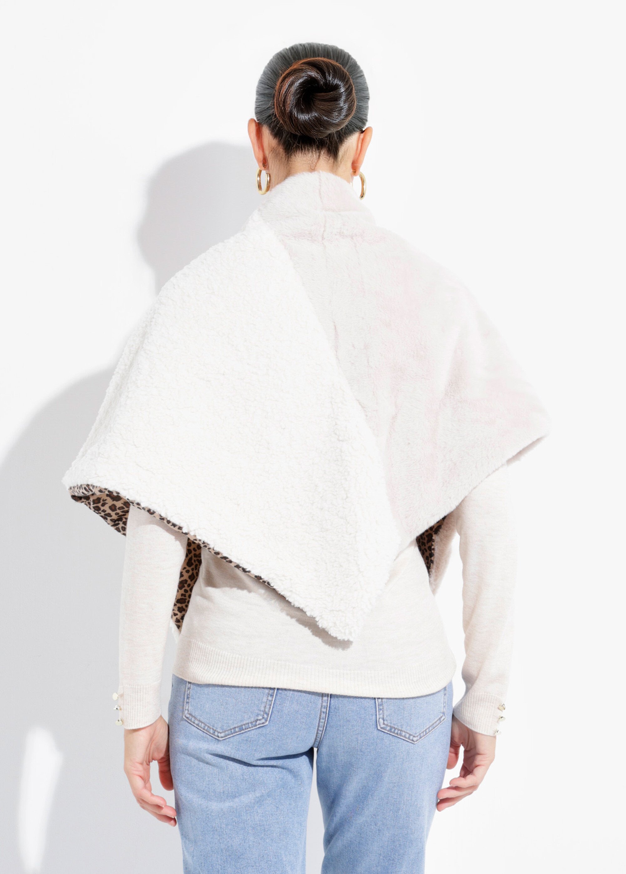 Echarpe triangle à nouer fausse fourrure Femme Beige NES180LSW2539 DO1