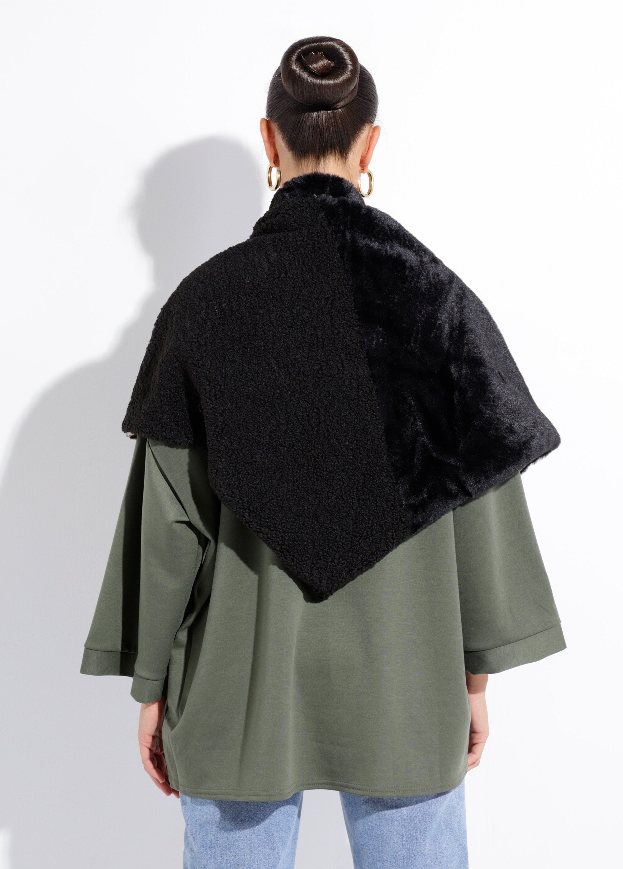 Echarpe triangle à nouer fausse fourrure Femme Noir NES180LSW2539 DO1