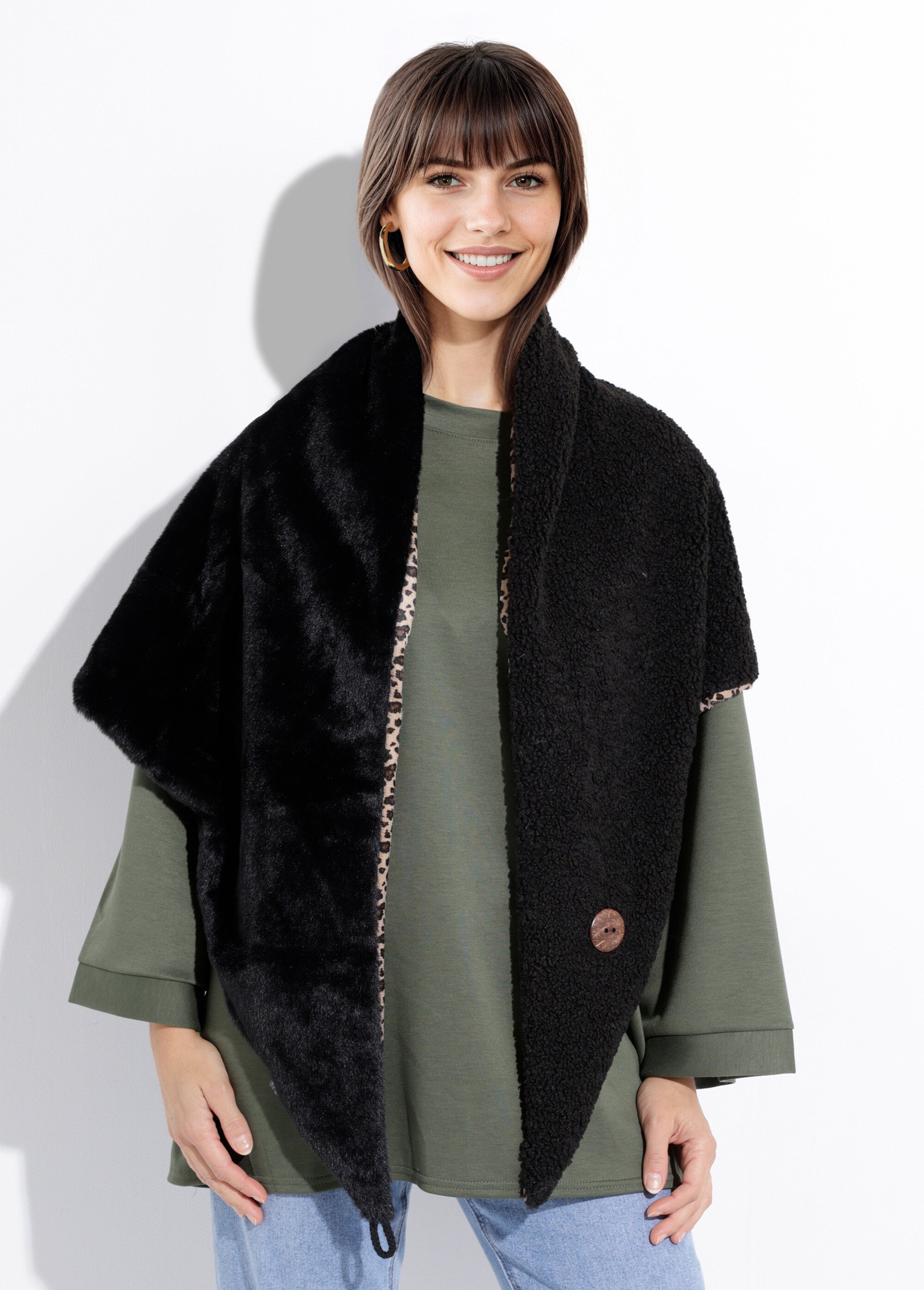 Echarpe triangle à nouer fausse fourrure Femme Noir NES180LSW2539 FA1