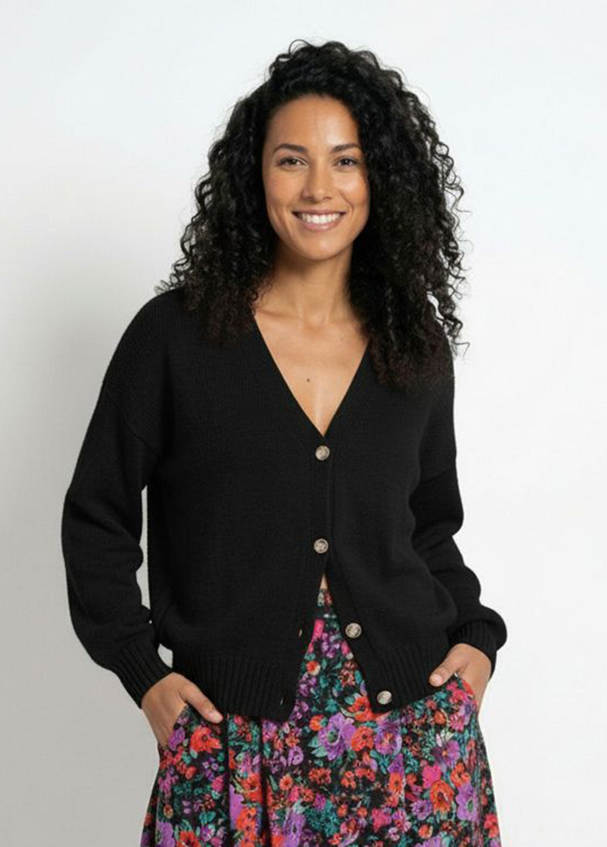 Gilet doux col V boutonné Femme Noir MYRAN FA1