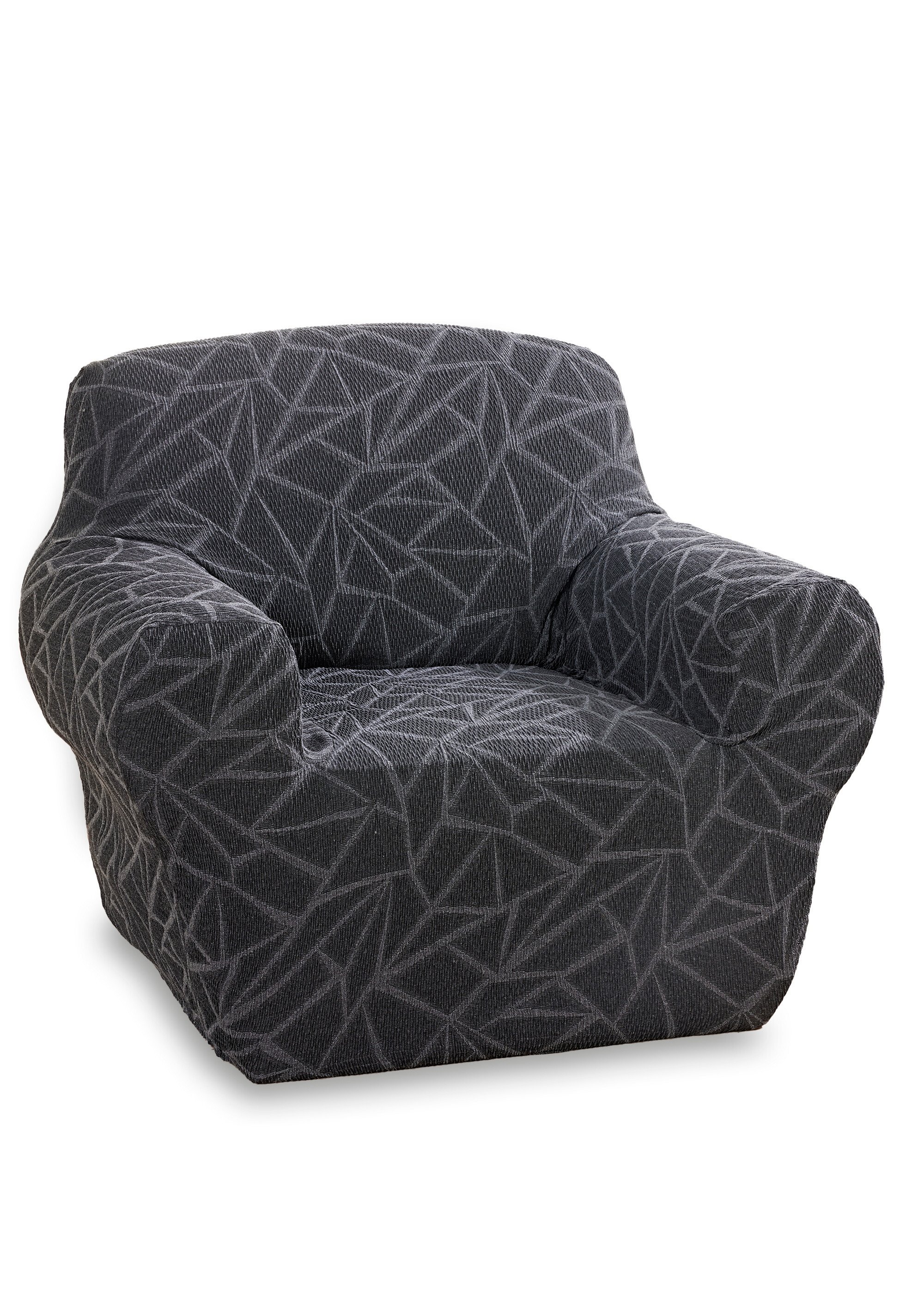 Housse extensible motif jacquard fauteuil et canapé Gris RUSTIC FA1