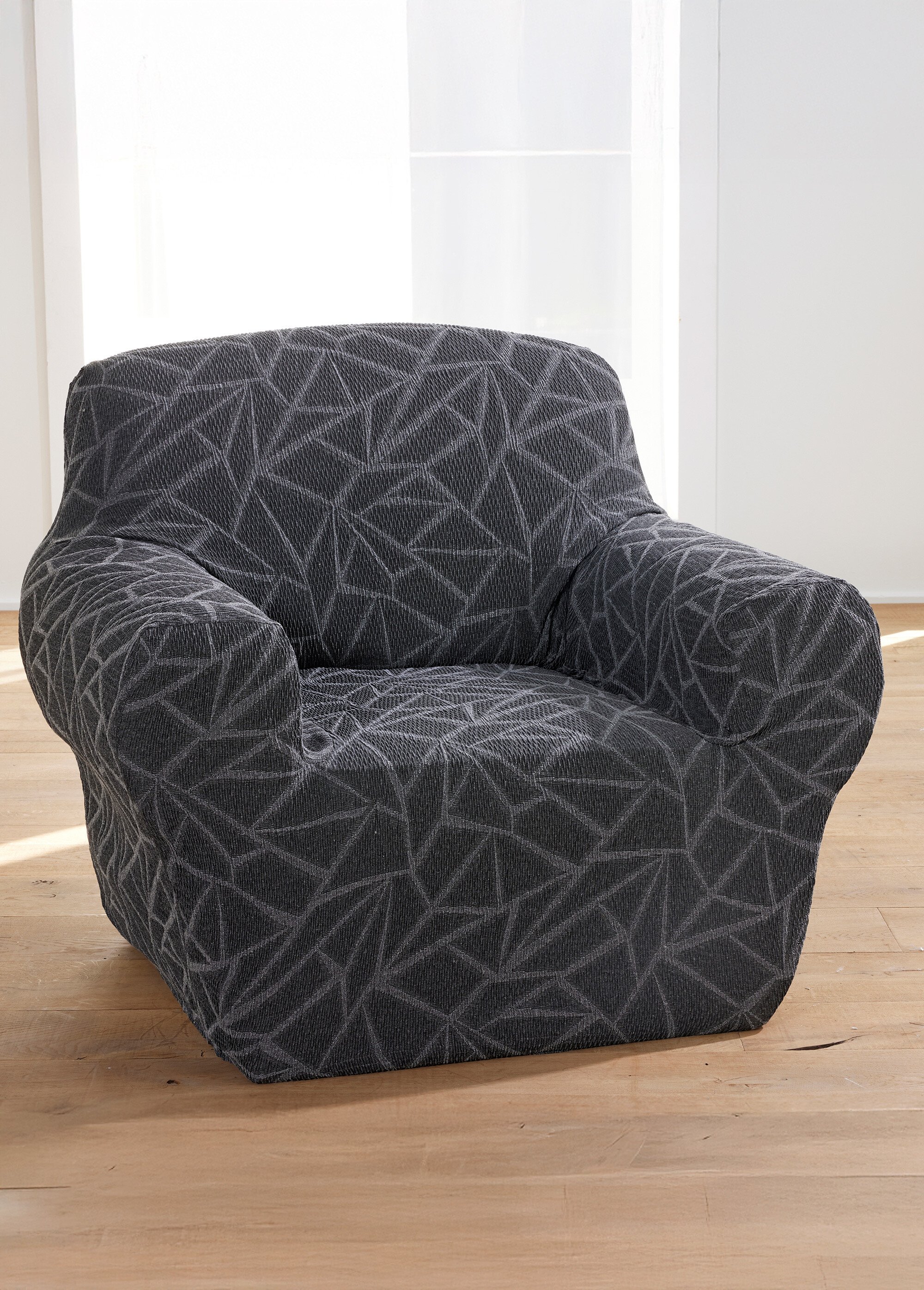 Housse extensible motif jacquard fauteuil et canapé Gris RUSTIC SI1