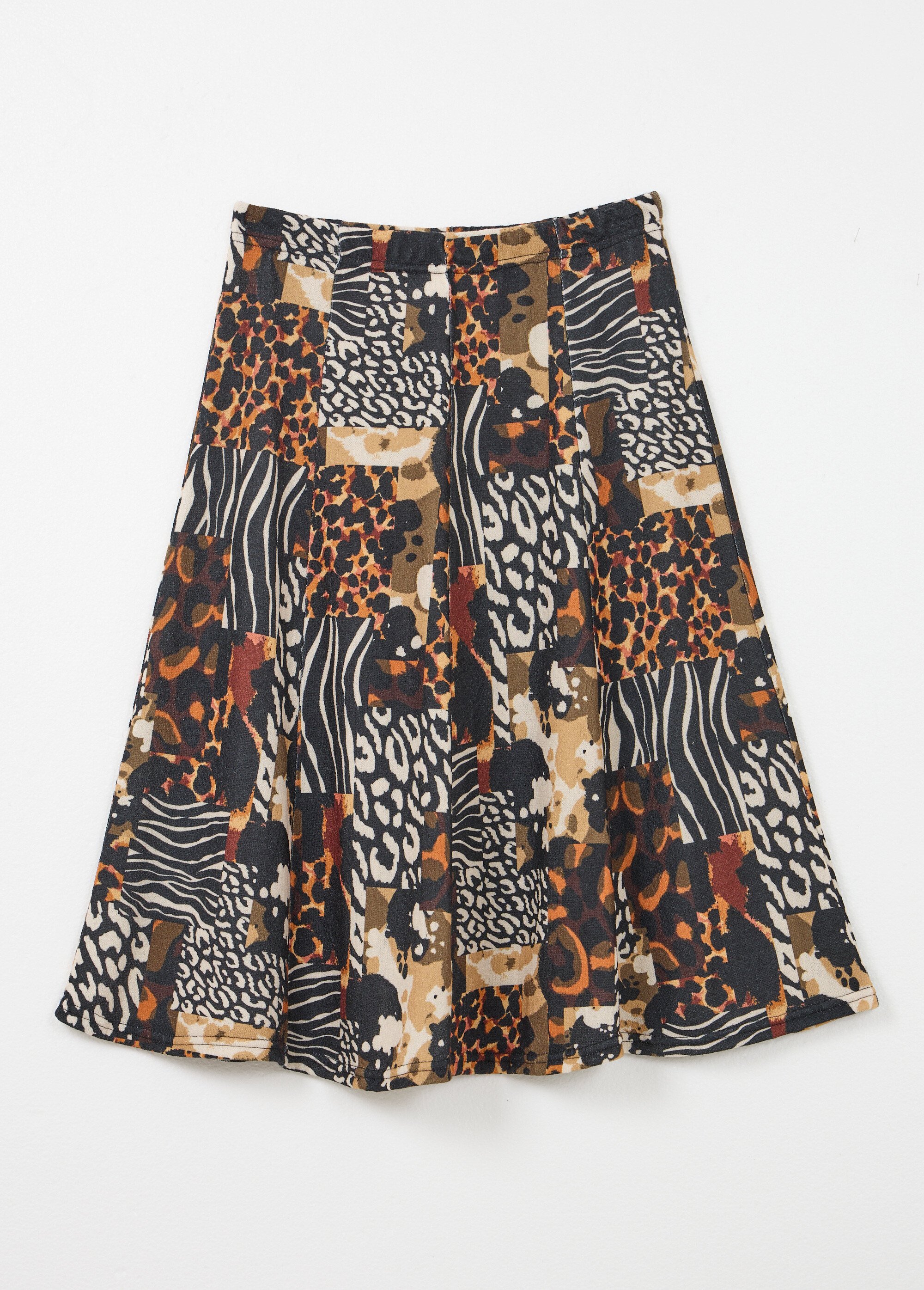 Jupe évasée mi longue motif animalier maille chaude Femme Orange LAURA AP1
