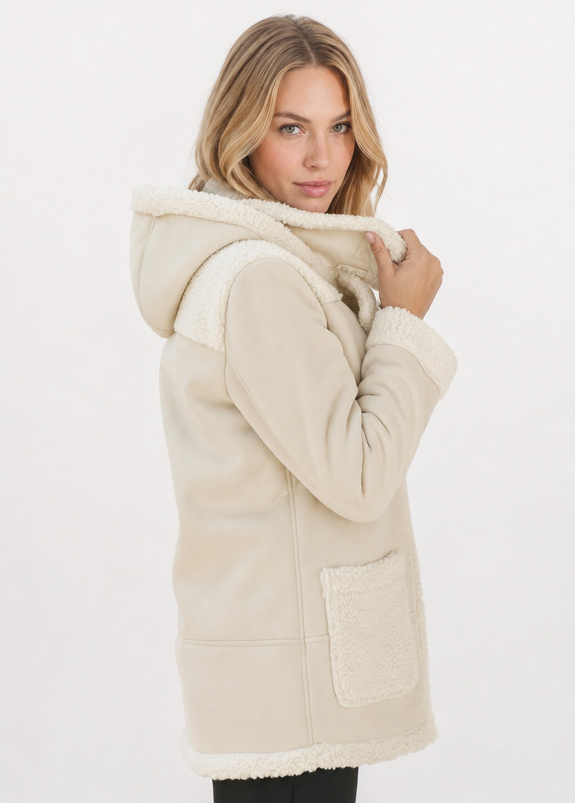 Manteau façon peau lainée à capuche Femme PEAU LAINE CHYNET DE1
