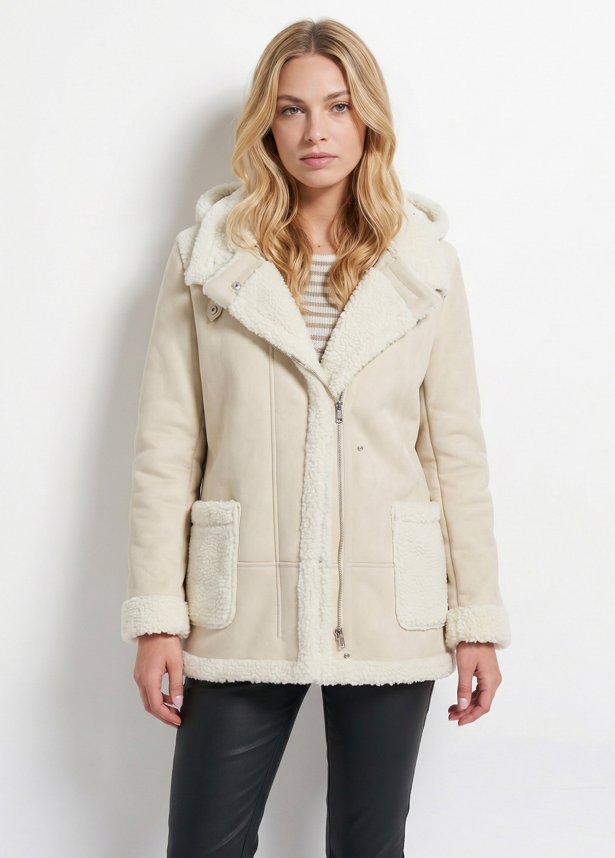 Manteau façon peau lainée à capuche Femme PEAU LAINE CHYNET FA1