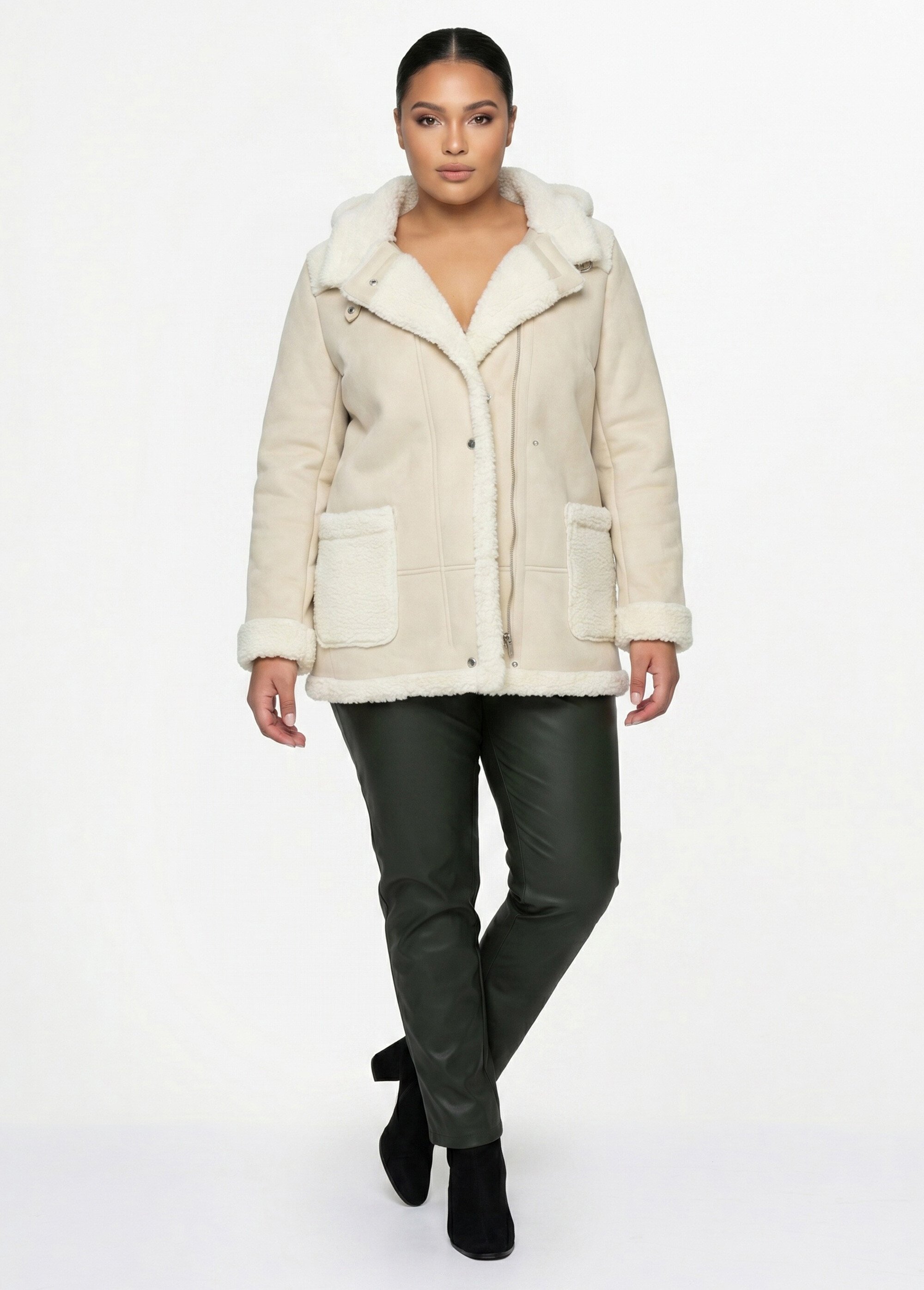 Manteau façon peau lainée à capuche Femme Grande Taille PEAU LAINE CHYNET SI1