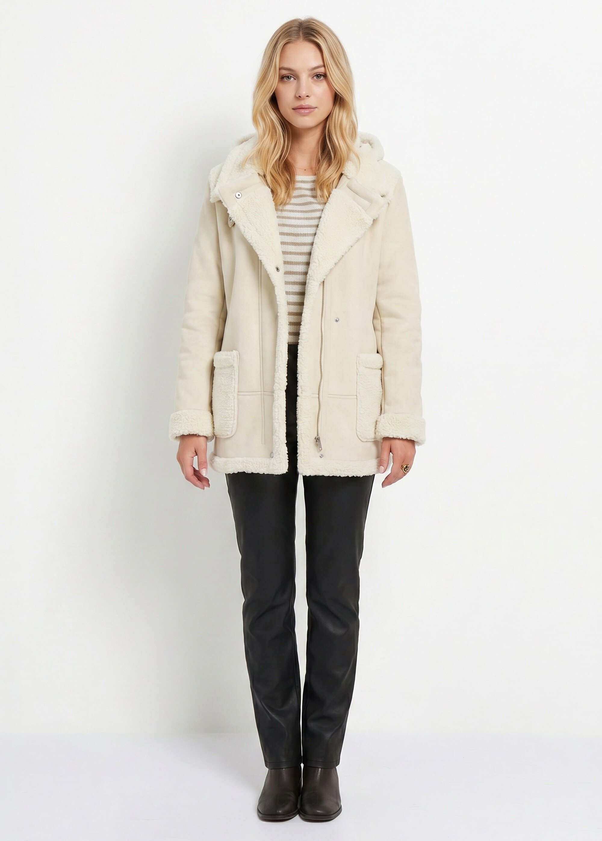Manteau façon peau lainée à capuche Femme PEAU LAINE CHYNET SI1