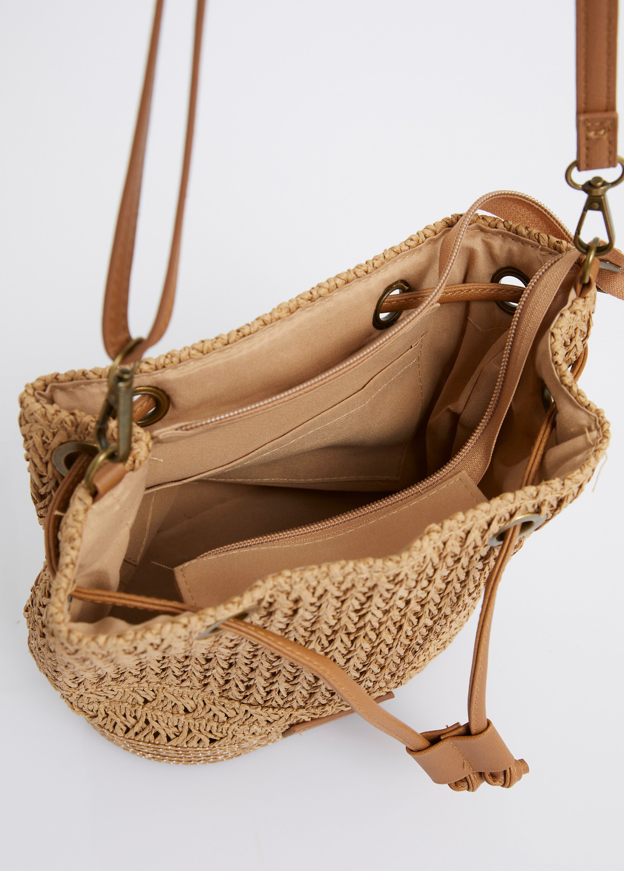 Mini sac seau en paille ajourée