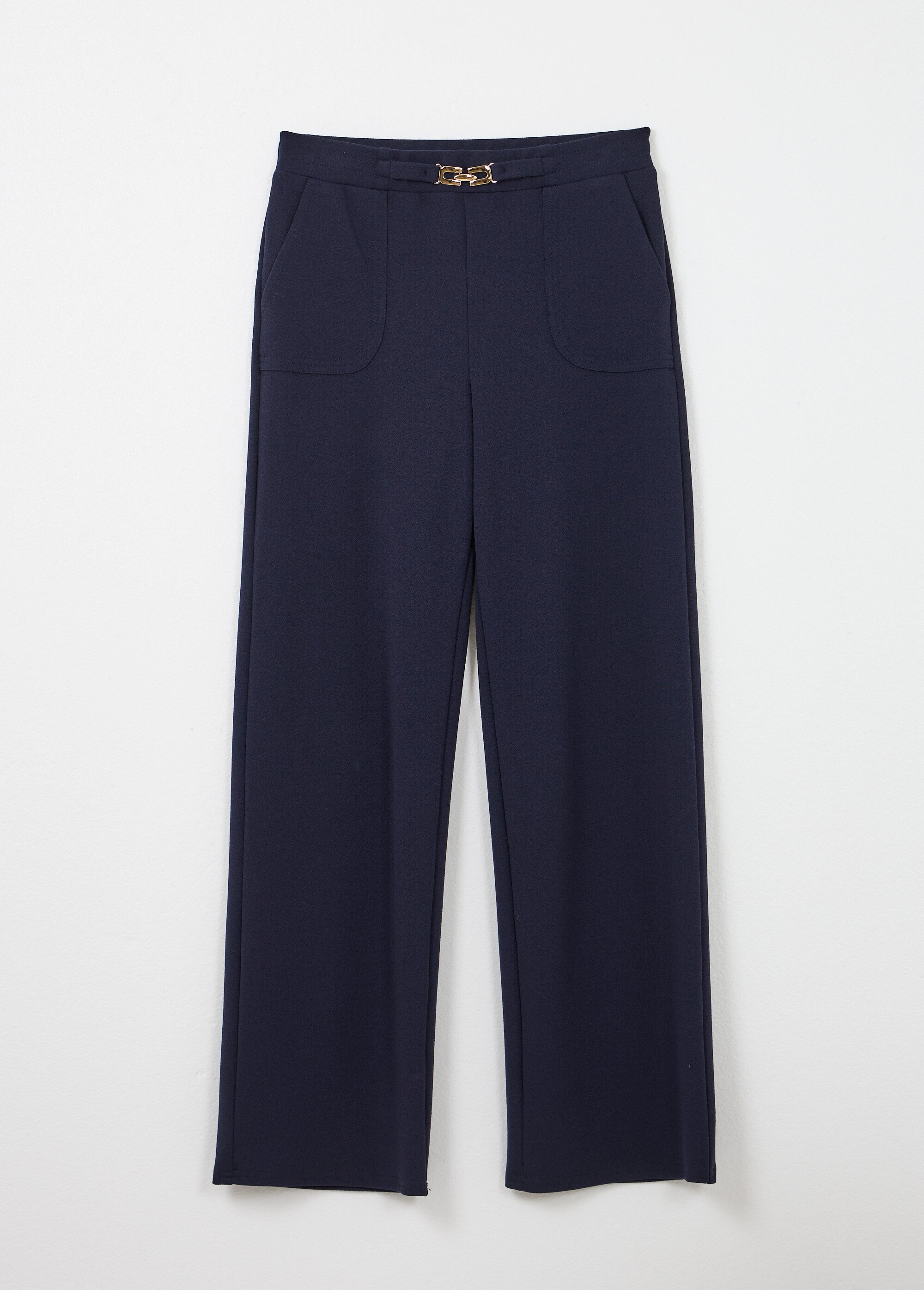 Pantalon droit taille élastiquée ceinture bijou Femme Bleu NOUBIA AP1
