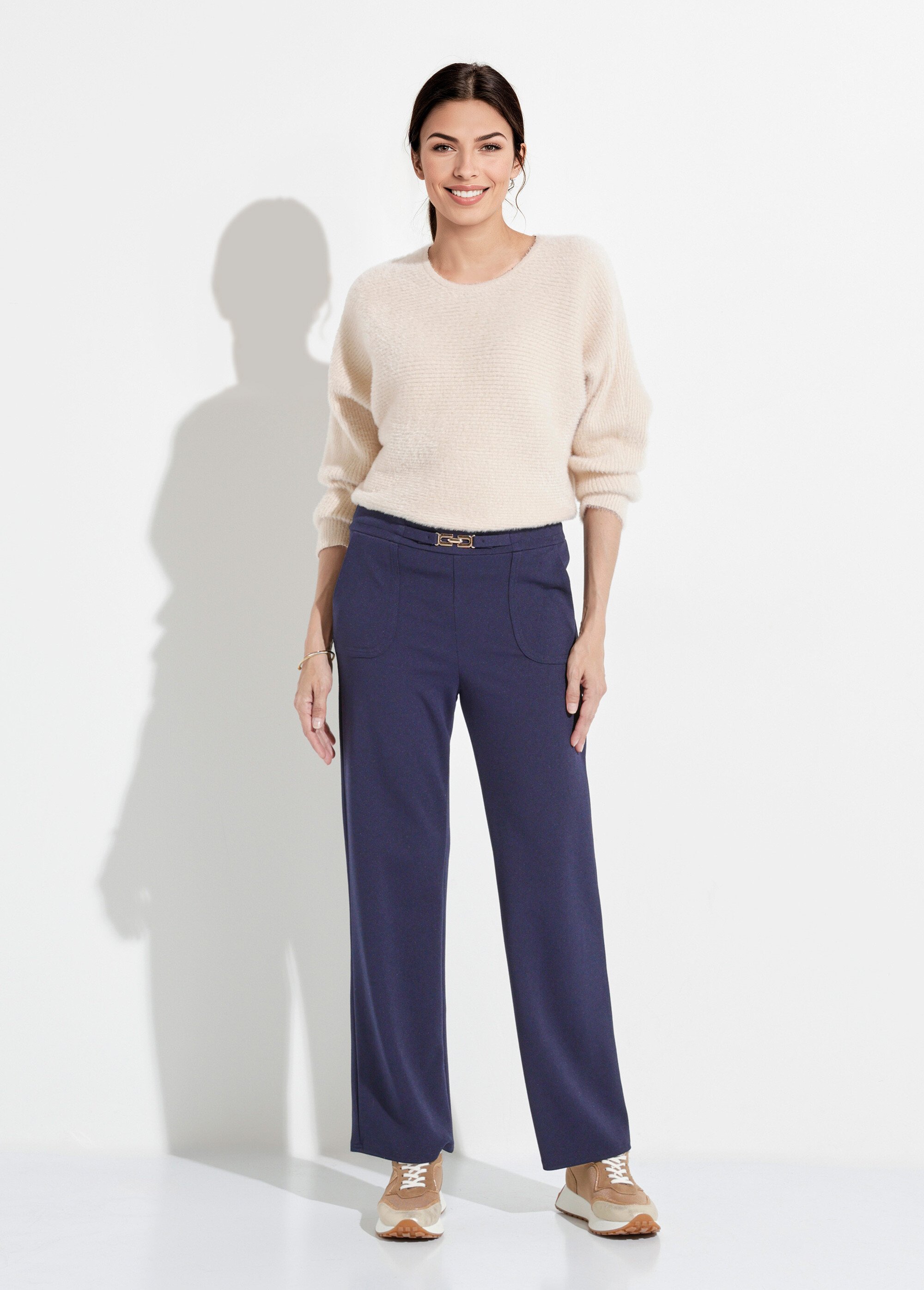 Pantalon droit taille élastiquée ceinture bijou Femme Bleu NOUBIA SF1